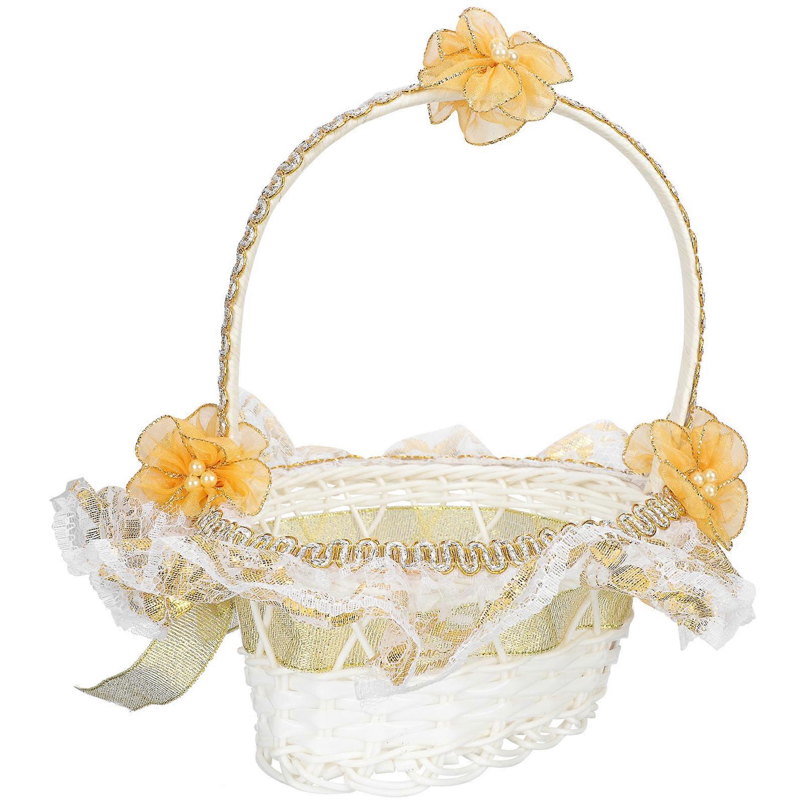 Handheld Flower Basket For Easter And Banquets With Elegant Design Targeted For Young Girls 1Pack