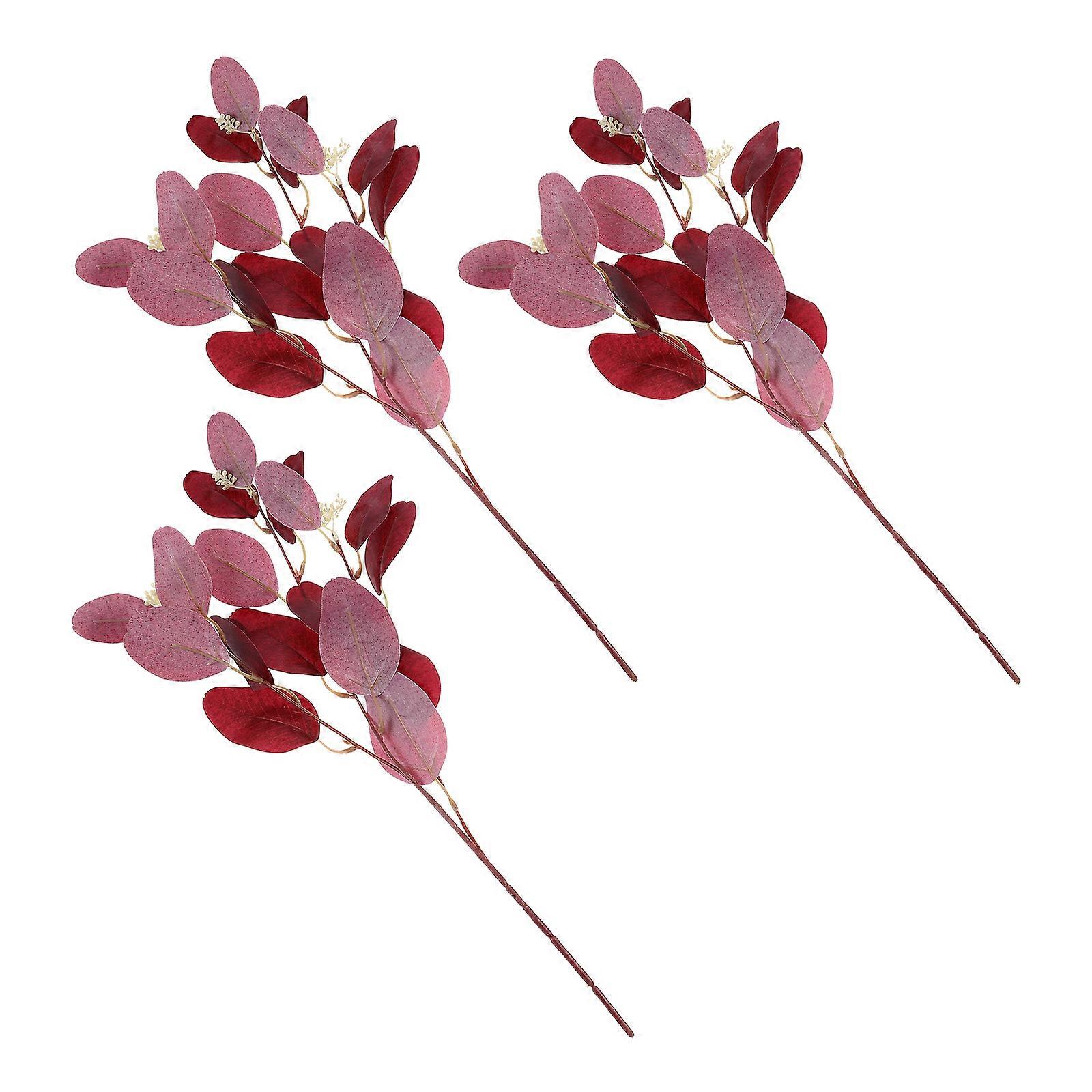 Plastic Eucalyptus Stems Decoration 50x13cm For Home Office 3Pcs