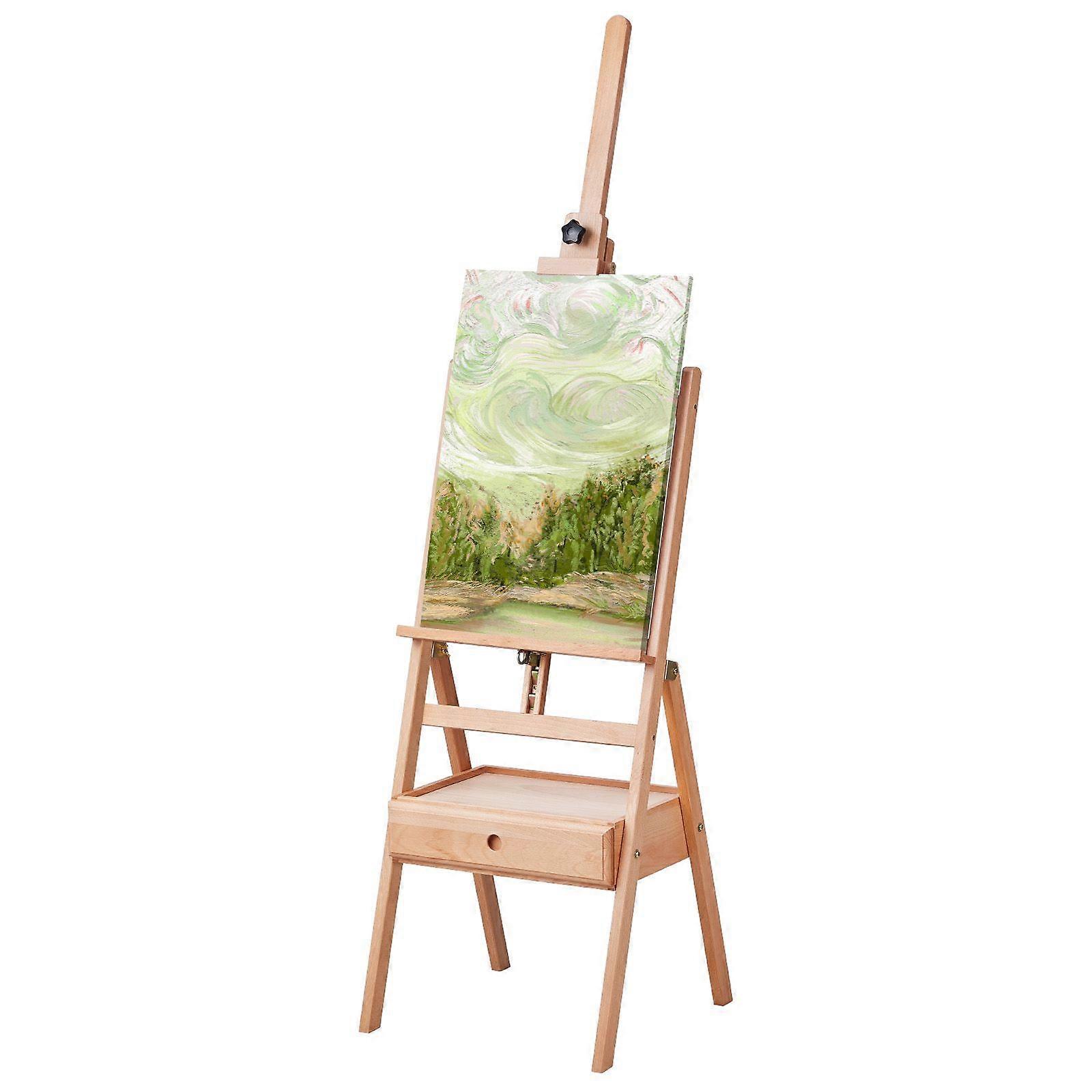 Studio H-Frame Easel, Holds Canvas Art up to 36", Beechwood Artists Easel for Painting with Art Supply Storage Drawer, 22 lbs Load Capacity