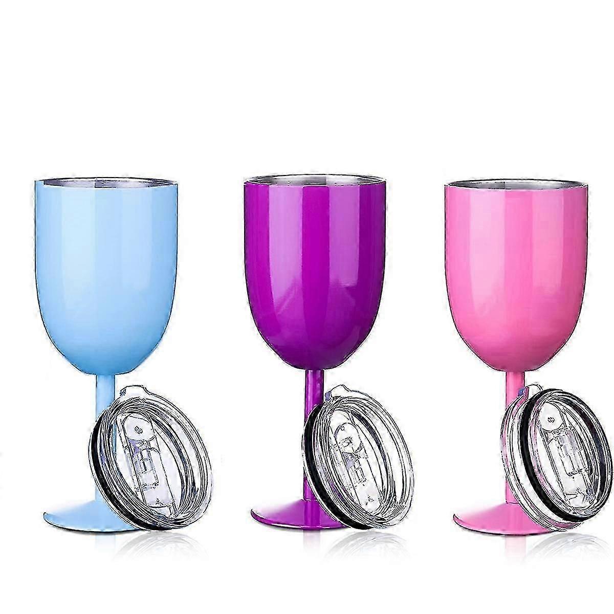 Stämplade vinglas i rostfritt stål med lock Dubbelvägg isolerad vintumlare Okrossbara bägare Vinglas 10oz B-bra