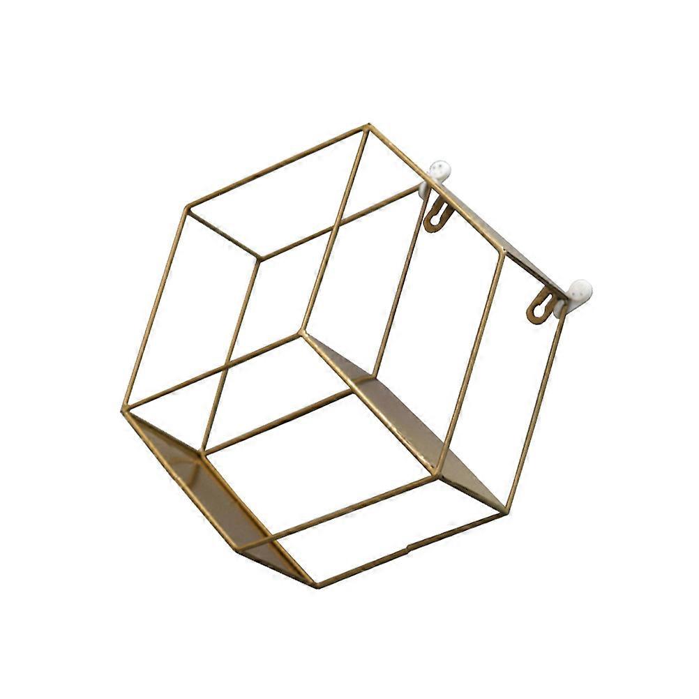 Hexagon Metal Wall Rack Hexagon Design Storage Rack Golden 28.5 X 9.5 X 25.5 Cm Suitable For Home 1Pcs