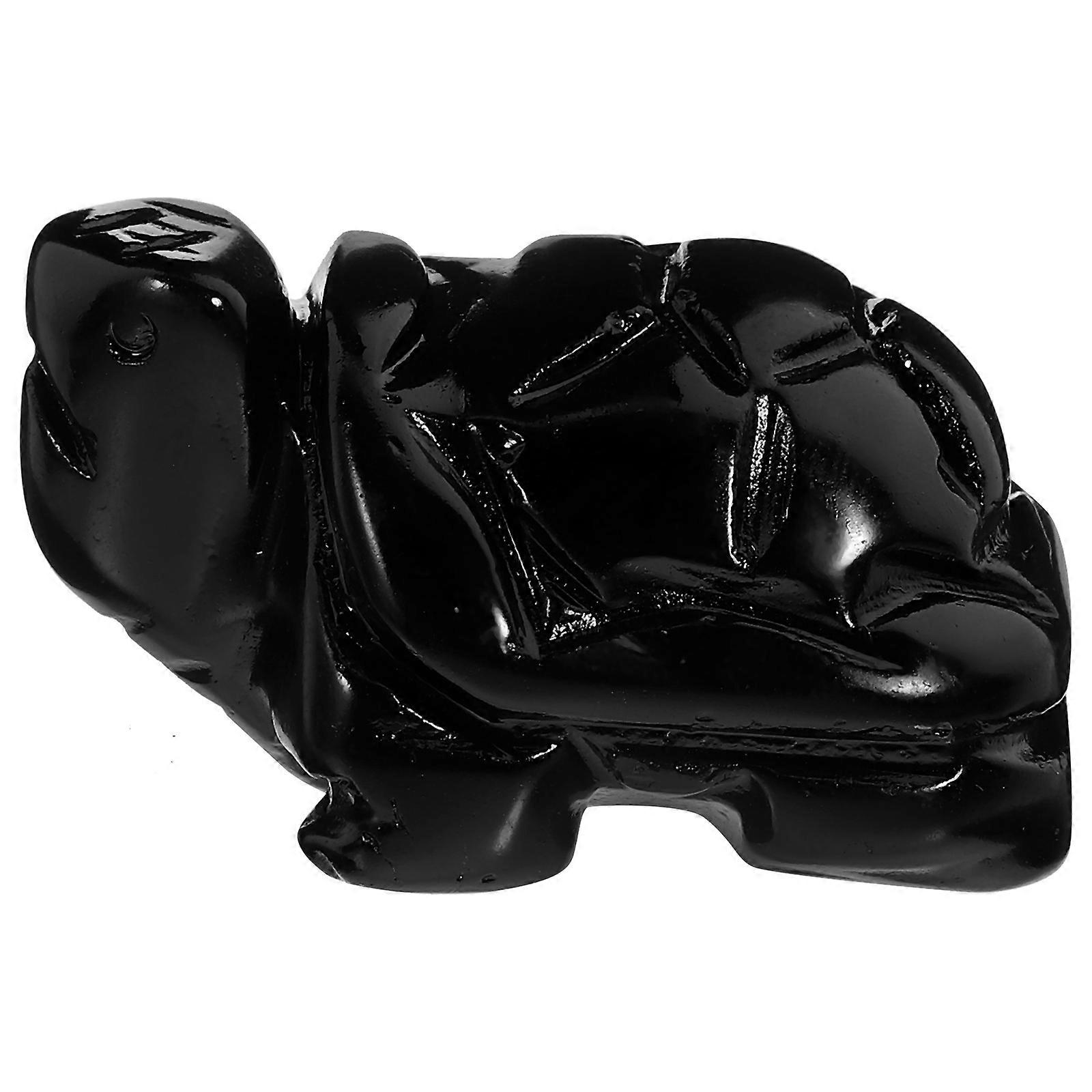 Small Turtle Figurine Black Obsidian Sculpture Delicate Design Friends 1Pack
