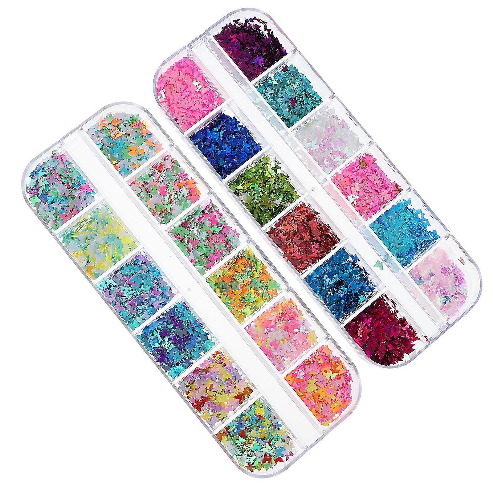 Glitter Decoration Nail 2 Boxes Assorted Color Butterfly Shape Sequins For Women DIY Manicure Supplies