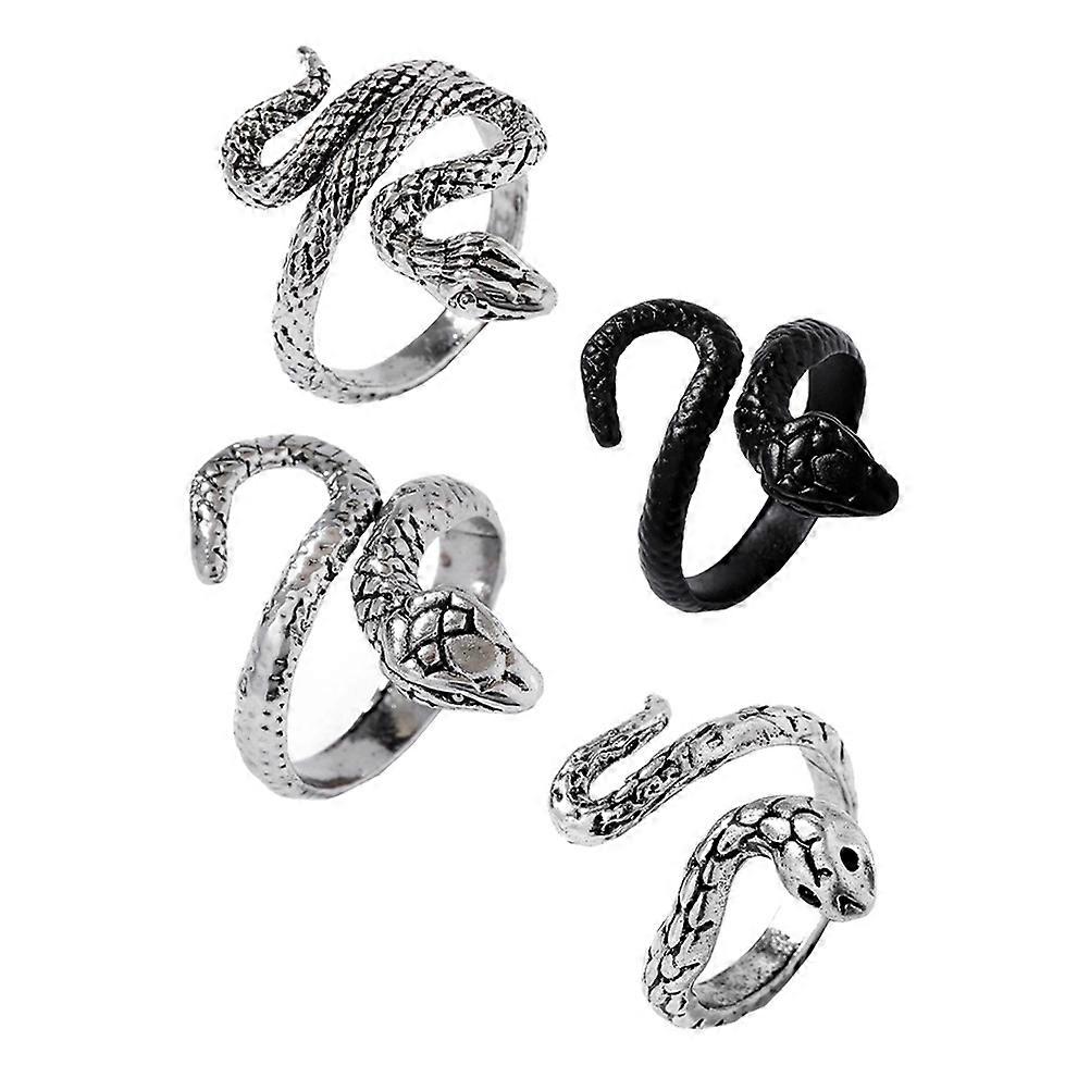 Creative Finger Ring Punk Style Snake Shaped Ring Silver Alloy Party Accessories 4Pcs