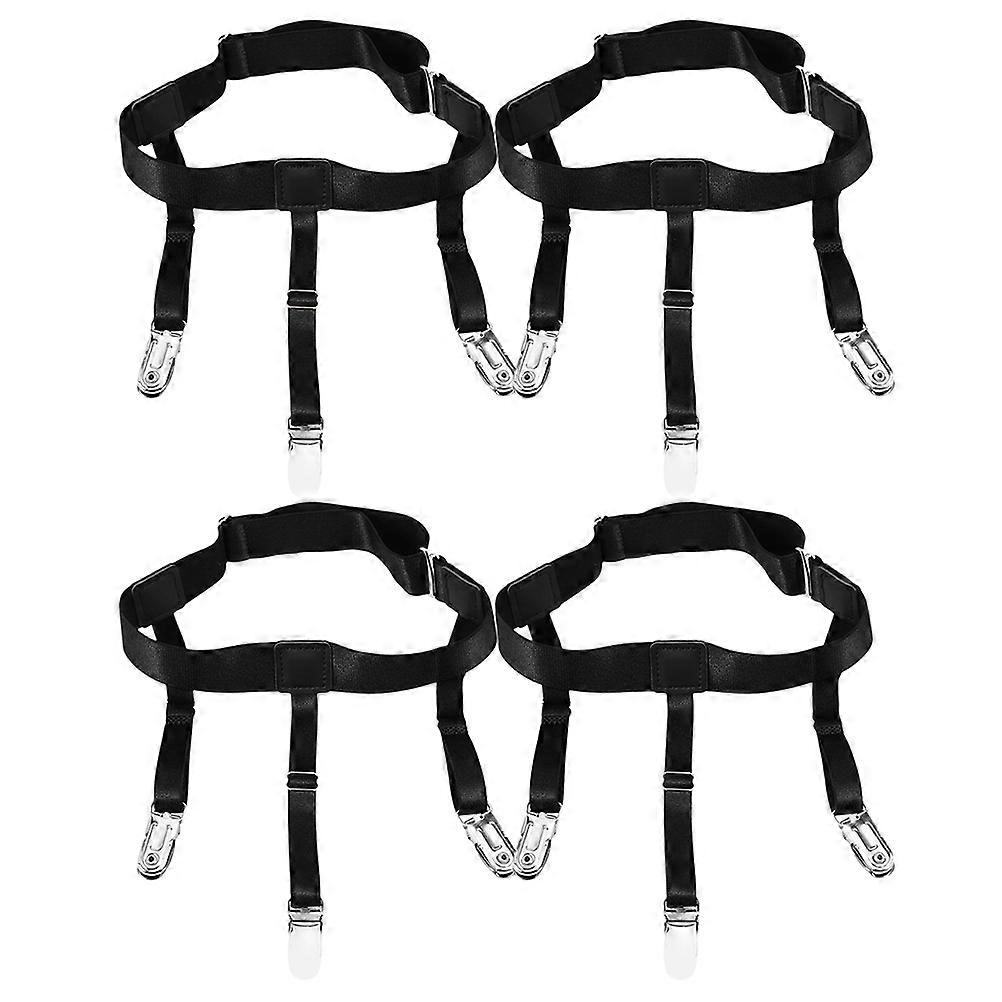 4Pcs Non-Slip Black Shirt Clips Adjustable Elastic Garters Designed For Men And Women Perfect For Professional Settings Offering Strong Hold Features