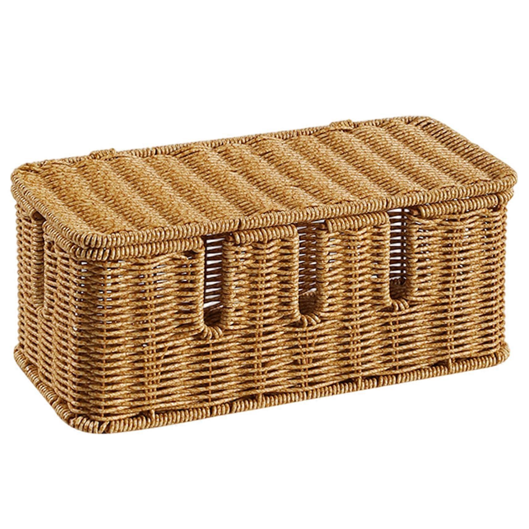 KabelTidyBox, Woven Rattan Cable Management Box with Lid, Under Desk Organizer