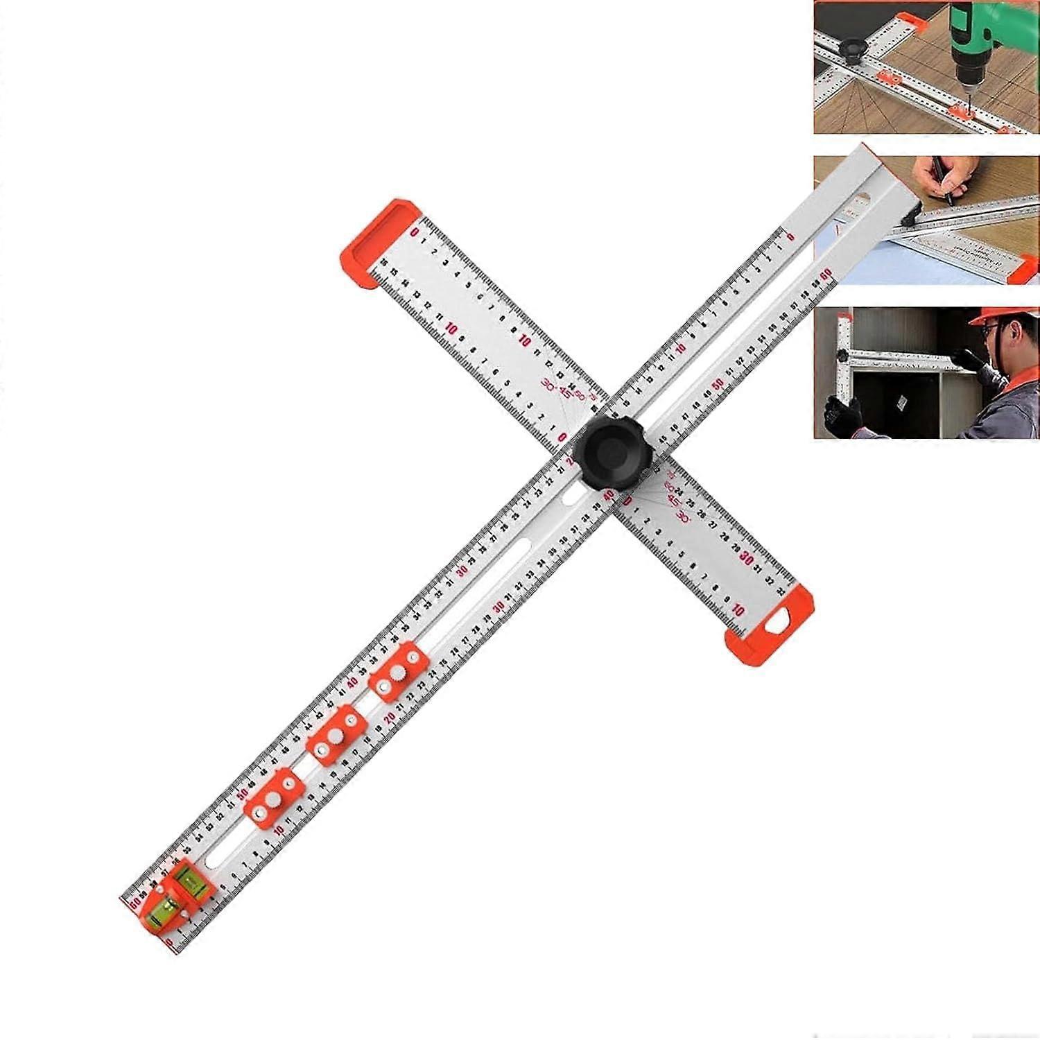 2-in-1-Lineal Drill Positioning Ruler, 63.5 cm, T-Square Ruler, Cabinet Hardware Jig Tool, Multi-Angle Measuring Ruler