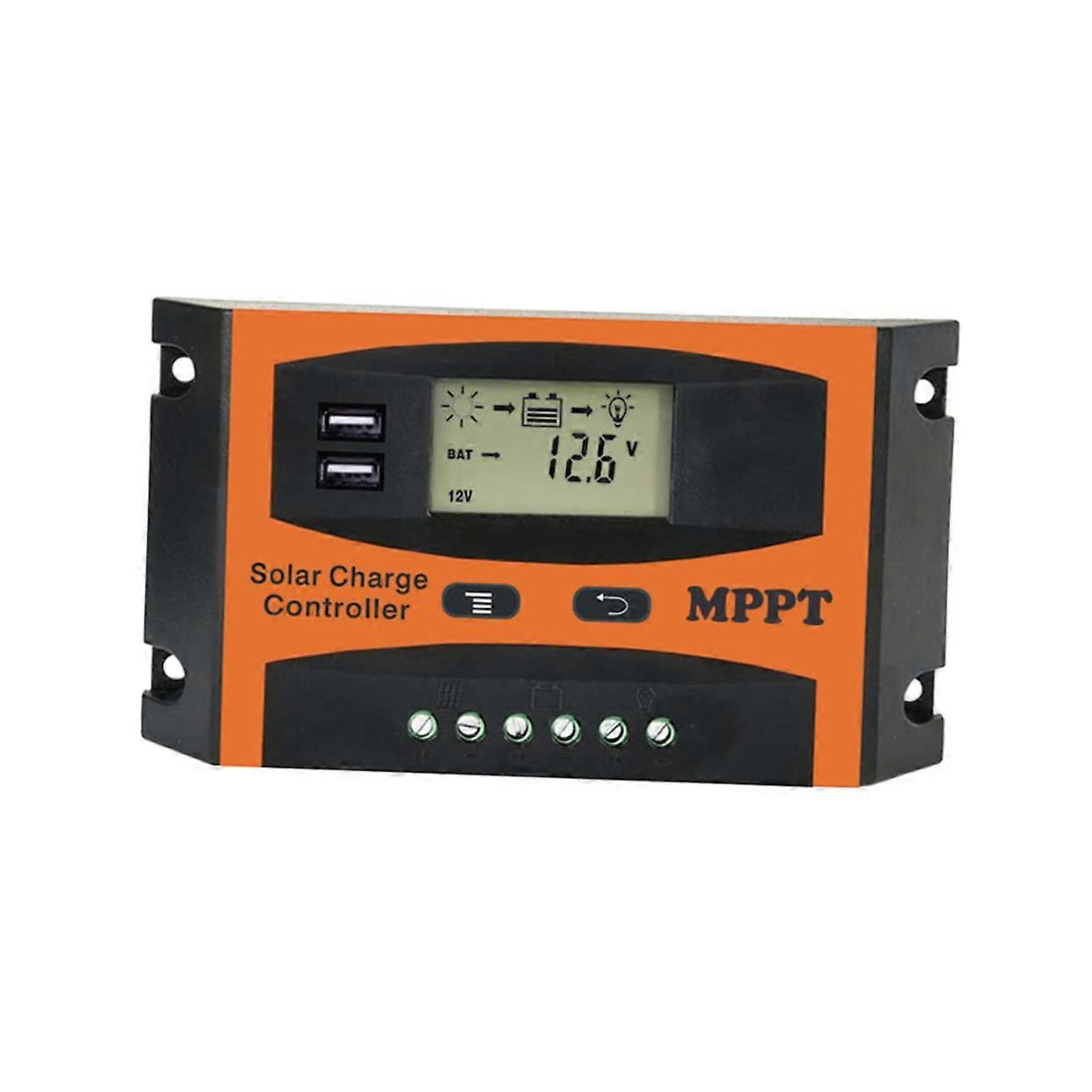 60A MPPT Solar Charge Controller for 12V/24V Systems with LCD Display, Dual USB Ports, Integrated Timer for Mobile Applications