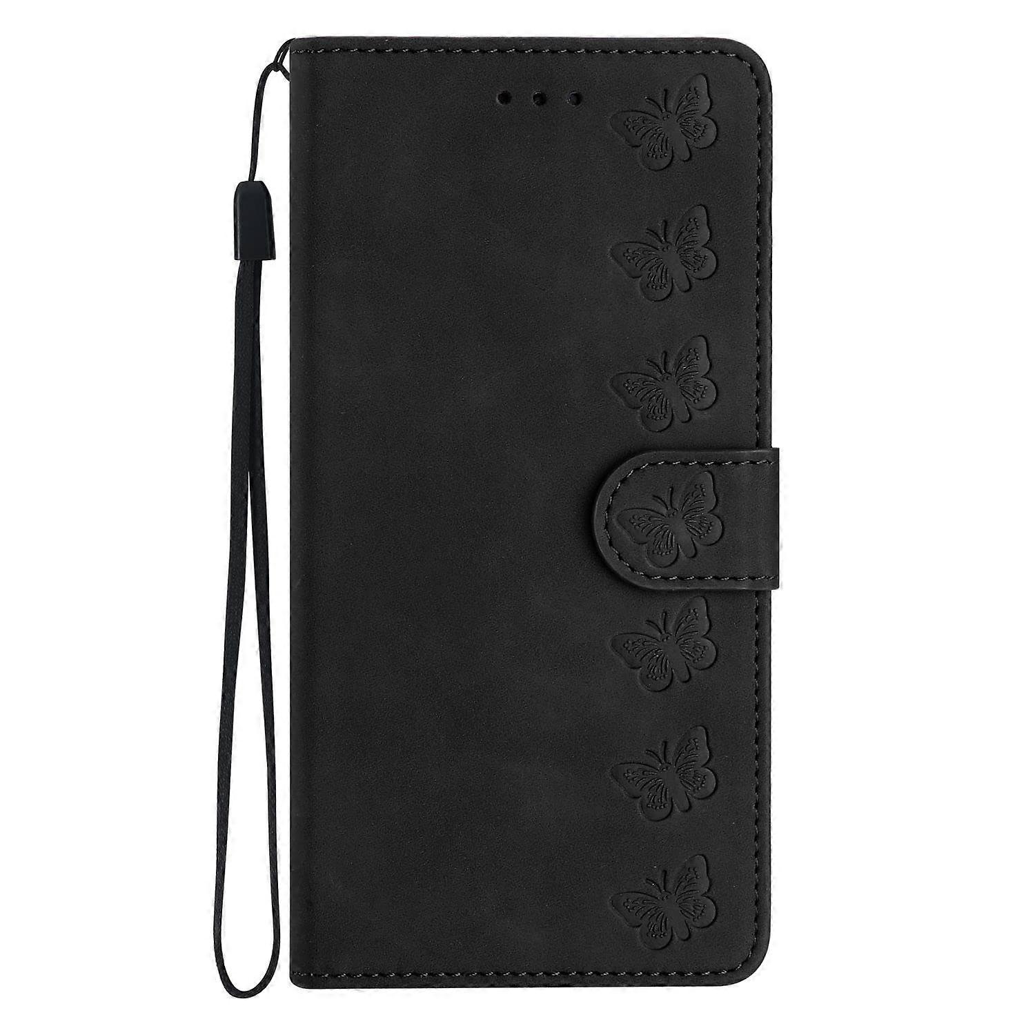 Samsung Galaxy S23 FE Case - Black Embossed Seven Butterflies PU Leather Wallet Flip Card Holder Kickstand TPU Shockproof