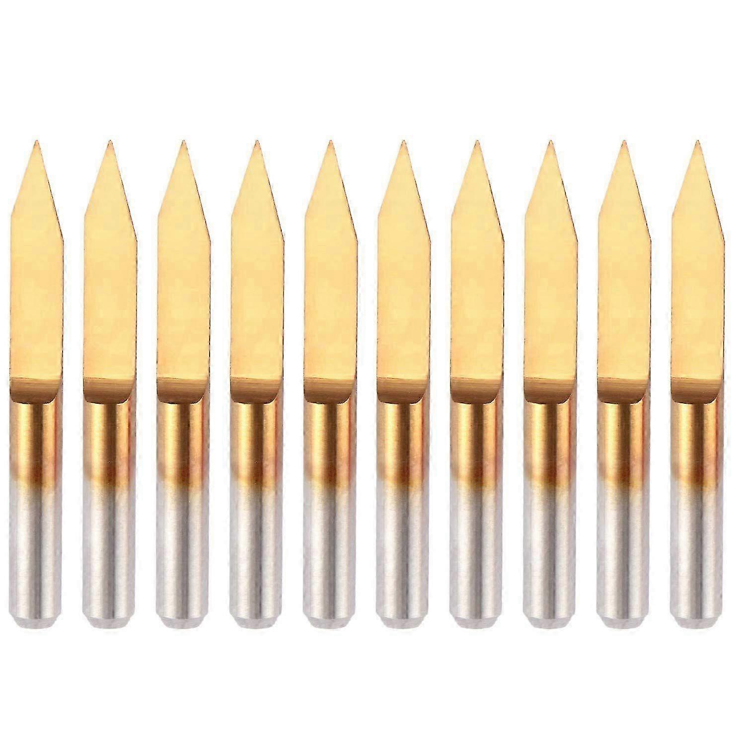 10Pcs 30 Degree 0.1mm Tip Titanium Coated Flat Bottom Carbide PCB Engraving Bits V-Shape CNC Router Cutter Cutting Tool