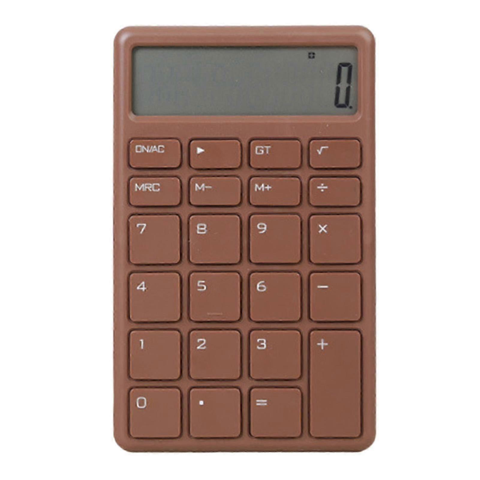 Mini Calculator with Quiet LCD, Anti-Slip, Portable for Office Home Brown