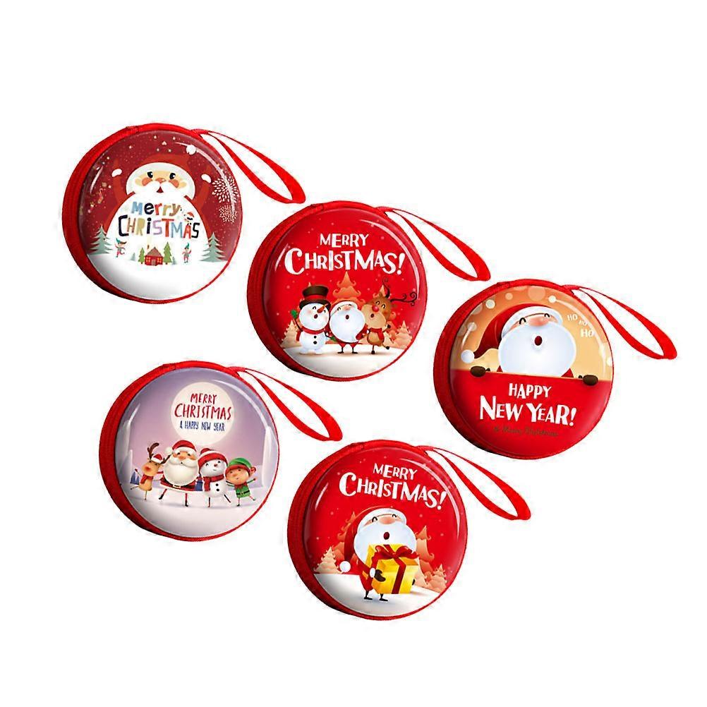 5Pcs Christmas Style Cartoon Coin Purses Portable Zipper Wallets For Children Multi Color Storage Bags