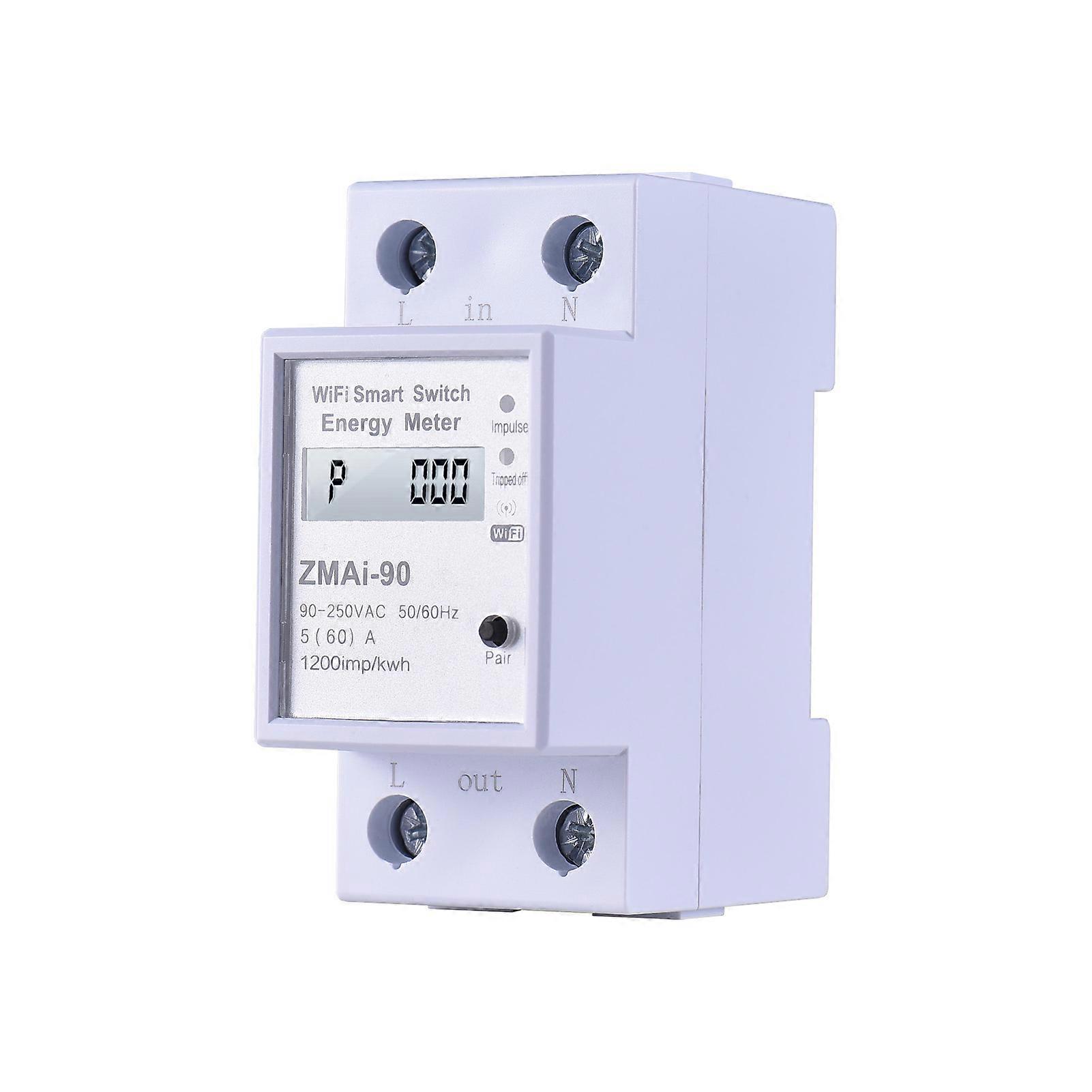 WiFi Smart Energy Meter 5A Single-Phase White 8x7.7x3.7cm LCD