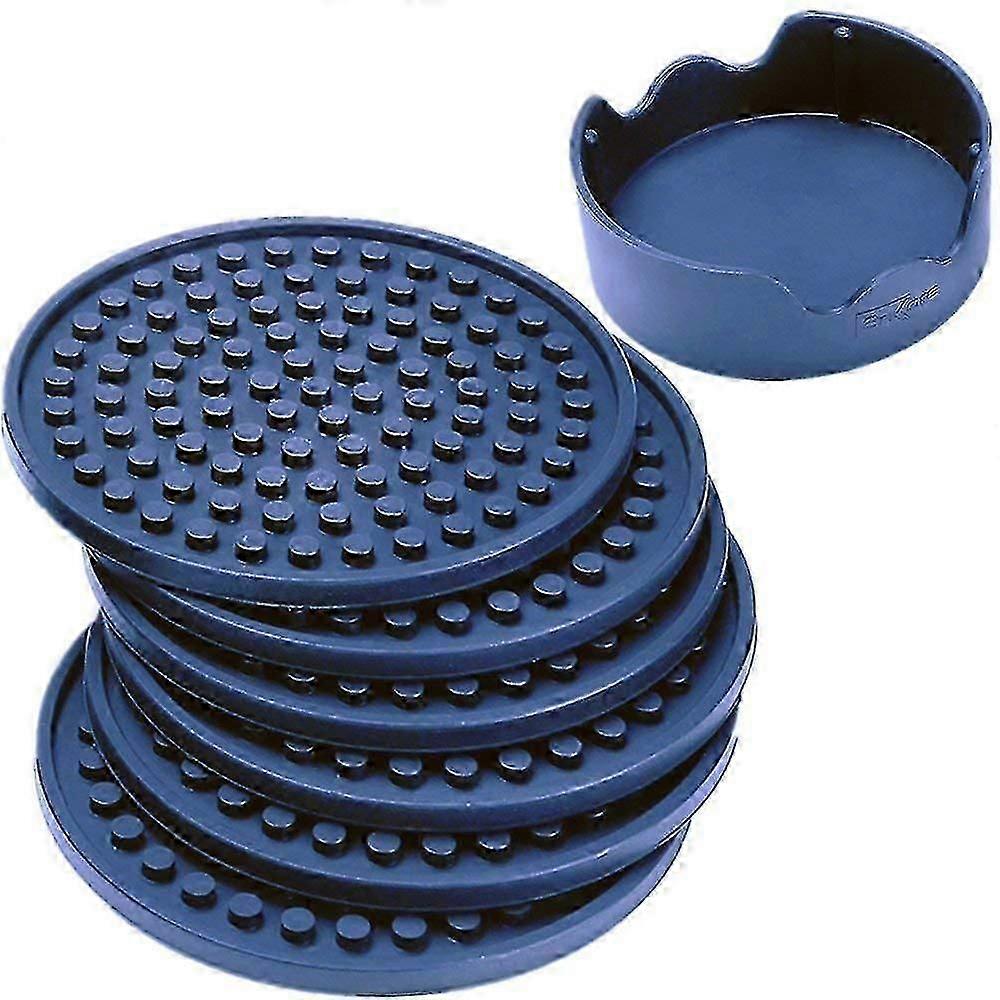 Drink Silicone Set Of 6 With Holder, Deep Navy - Good Grip, Large Size Deep Condensation Trap - Furniture Friendly Than Thirstystone,8880