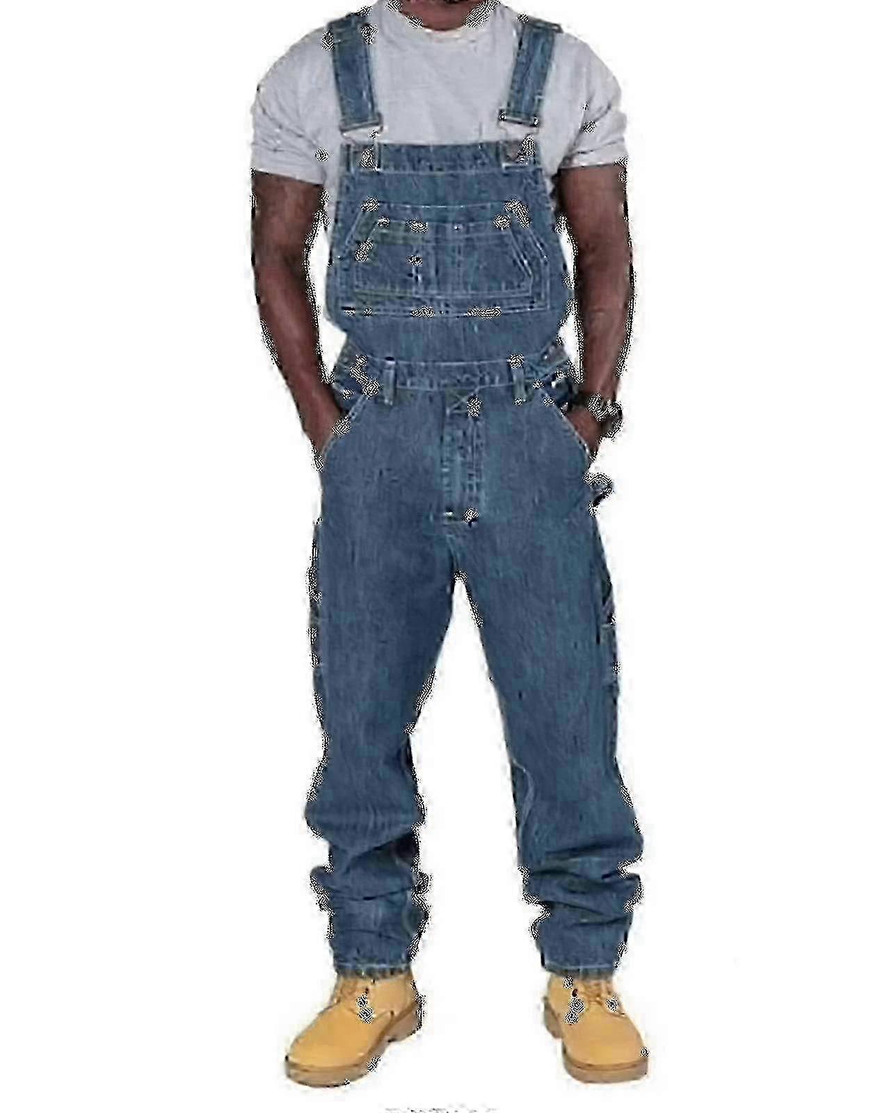 Men's Plus Size Jeans with Bib - Loose Fit Denim Overalls with Adjustable Straps & Multiple Pockets