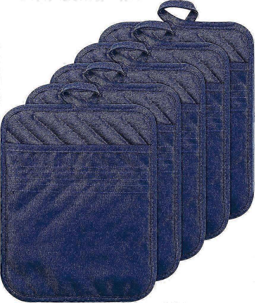 5-Pack Cotton Pocket Pot Holders Set - Black
