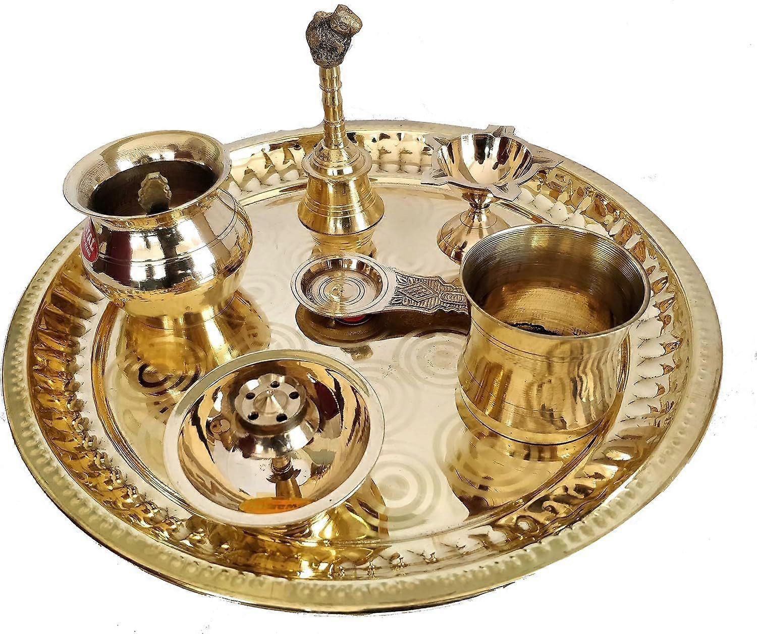 Traditional Brass Pooja Thali Handcrafted Aarti Plate