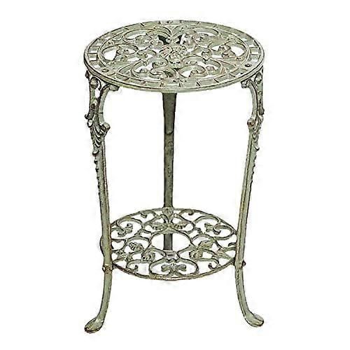 Round Metal End Table With Double Layer Design Anti Rust Wrought Iron Outdoor Patio Side Table For Porch Yard Balcony