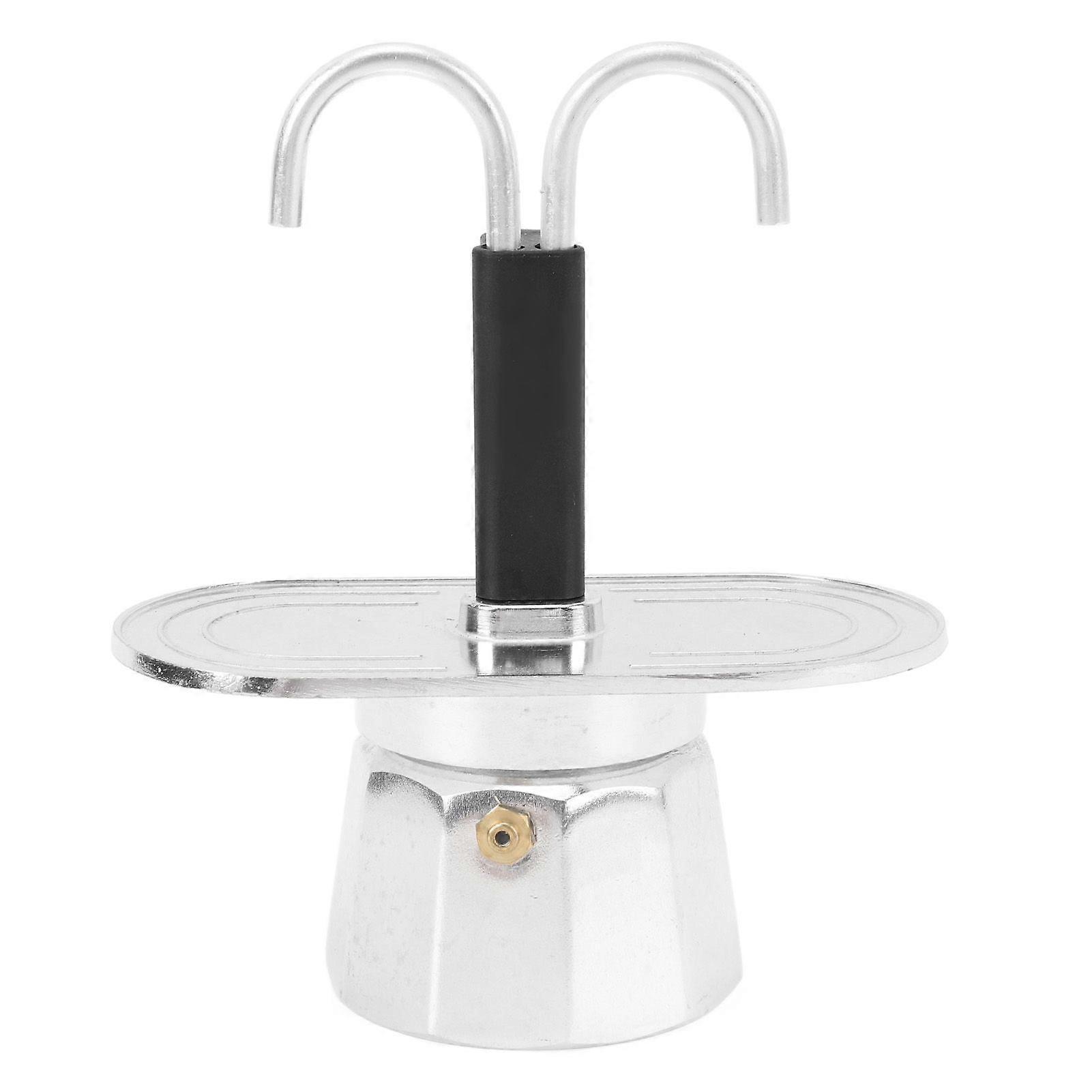 Double Head Coffee Pot 100ml Aluminum Alloy DIY Mini Italian Double Head Stovetop Coffee Maker for Home Cafe Decagon Base
