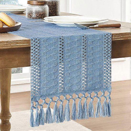 Bohemian Style Cotton and Linen Table Runner - 30 x 180 cm Rustic Farmhouse Table Runner -