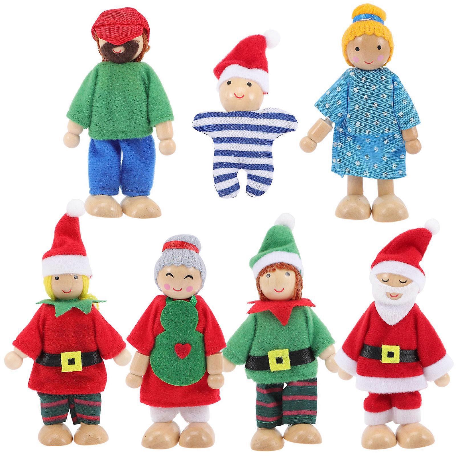 Wooden Family Doll Toy for Kids Pretend Play House Playset 7Pcs Set