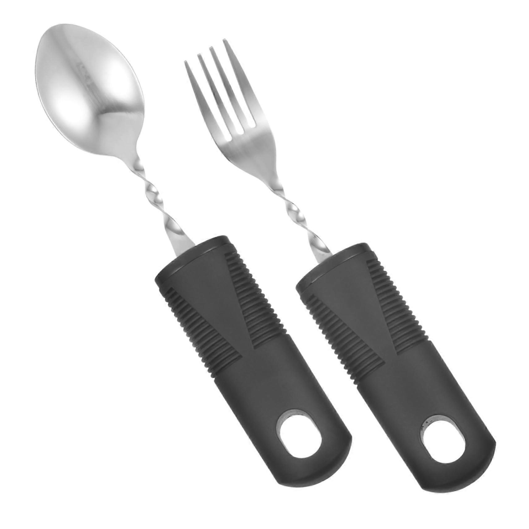 Shake Stainless Steel Adaptive Spoon and Fork with Non Slip Ergonomic Handles for Elderly and Arthritis Patients Tremble