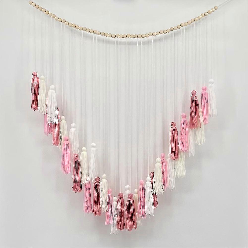 Large Macrame Wall Hanging with Wooden Beads - Bohemian Wall Decor for Bedroom, Living Room and Kitchen - Pale Pink - 110*80cm