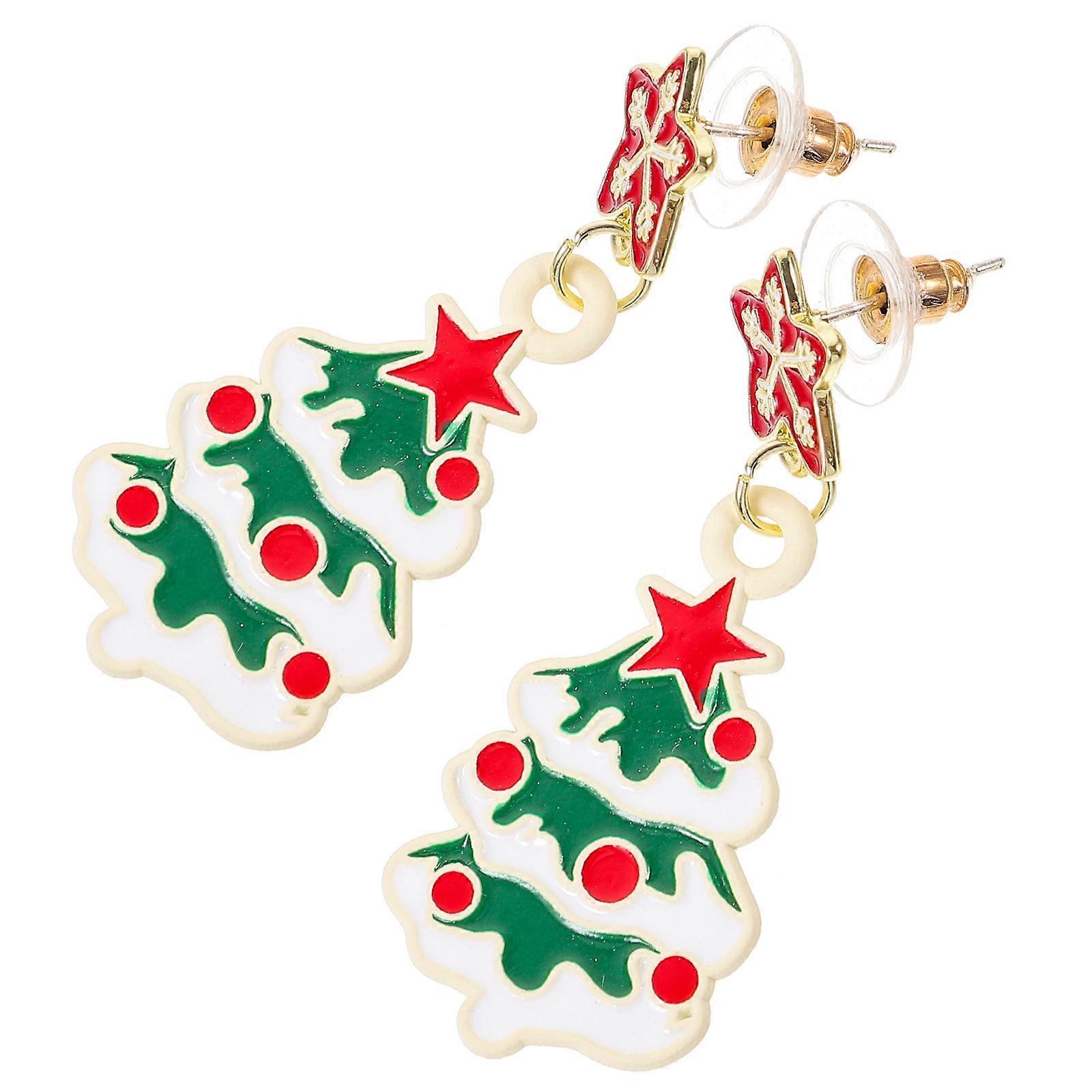 Xmas Earring Christmas Tree Design for Decoration 5Pairs Multi Color Alloy