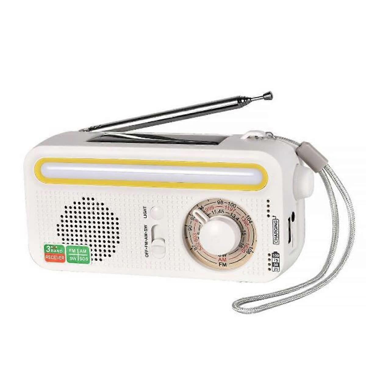 Emergency Weather Radio NOAA AM FM Portable Radio LED Flashlight 2000mAh Power Bank Automatic Hurricane Alert White