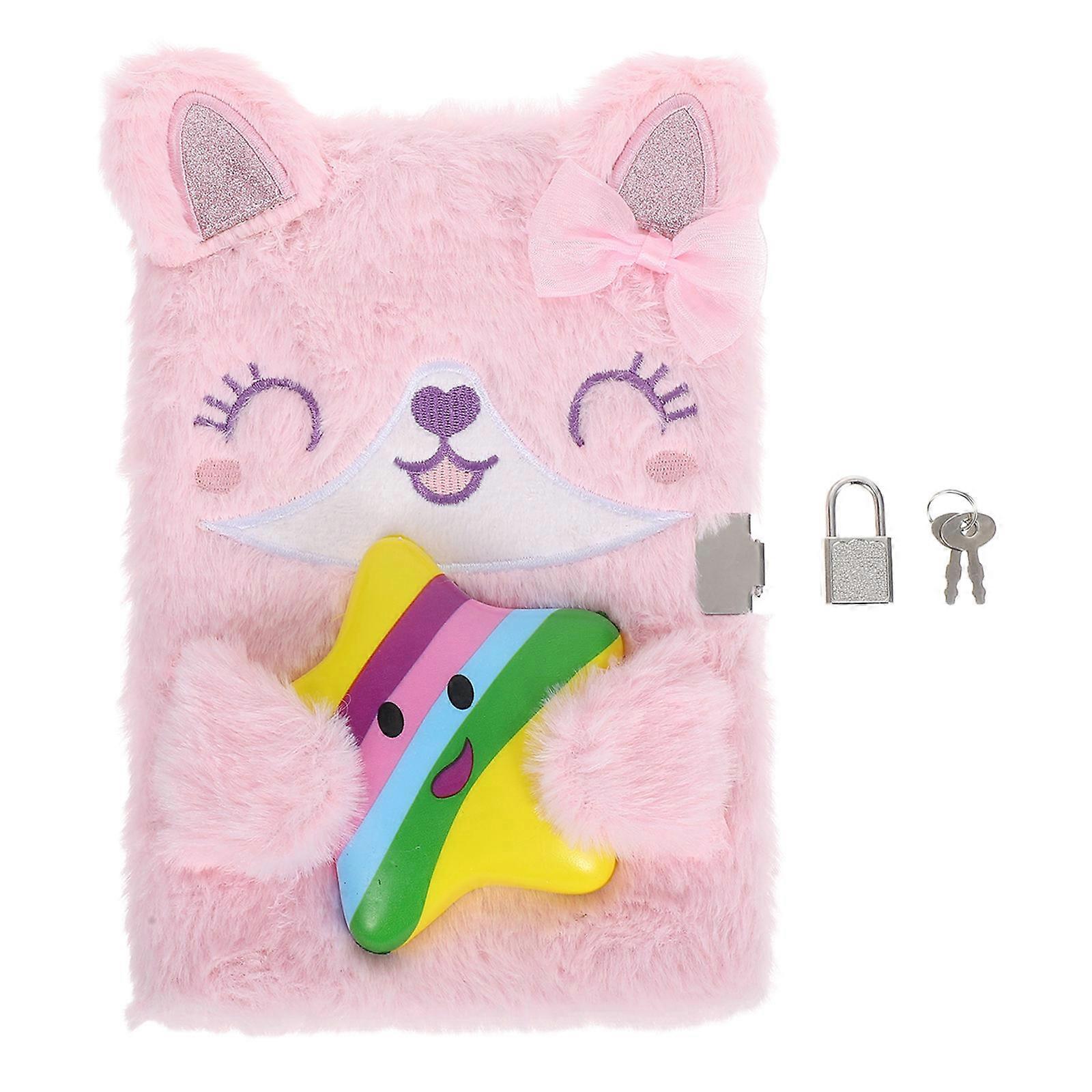 Plush Notebook for Kids Writing with Lock 3Pcs Pink Fuzzy Diary