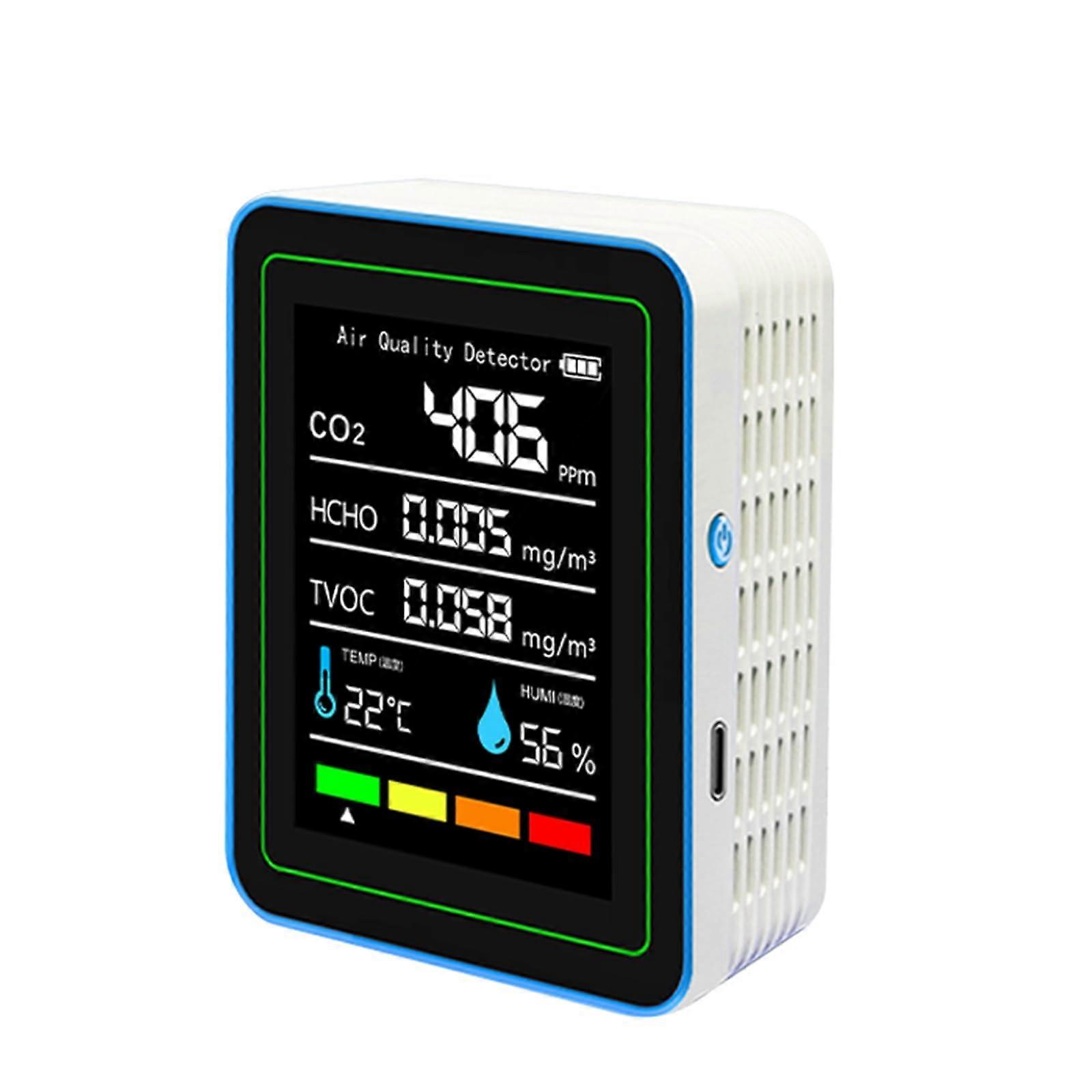 Air Monitors CO2 TVOC Formaldehyde Humidity Temperature Detector For Home Office School White And Blue