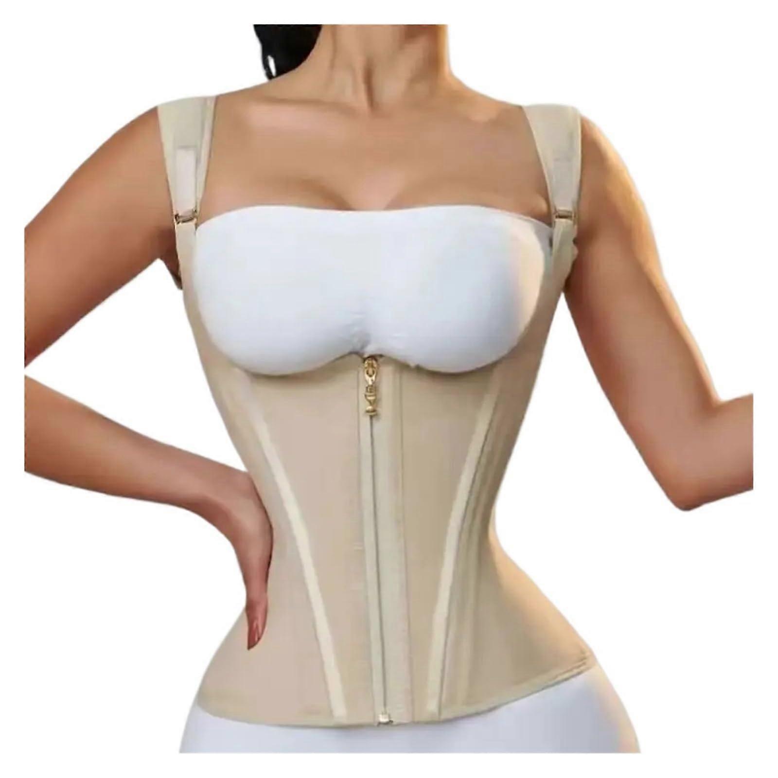 Women's Abdominal Belt, Elastic Mesh Waist Seal, 15Bone Posture Vest, Zipper Shapewear, Size XL, Beige