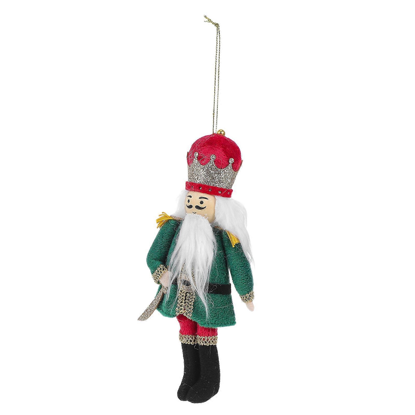 Nutcracker Hanging Ornament Soldier Figure in Green Fabric for Xmas Tree