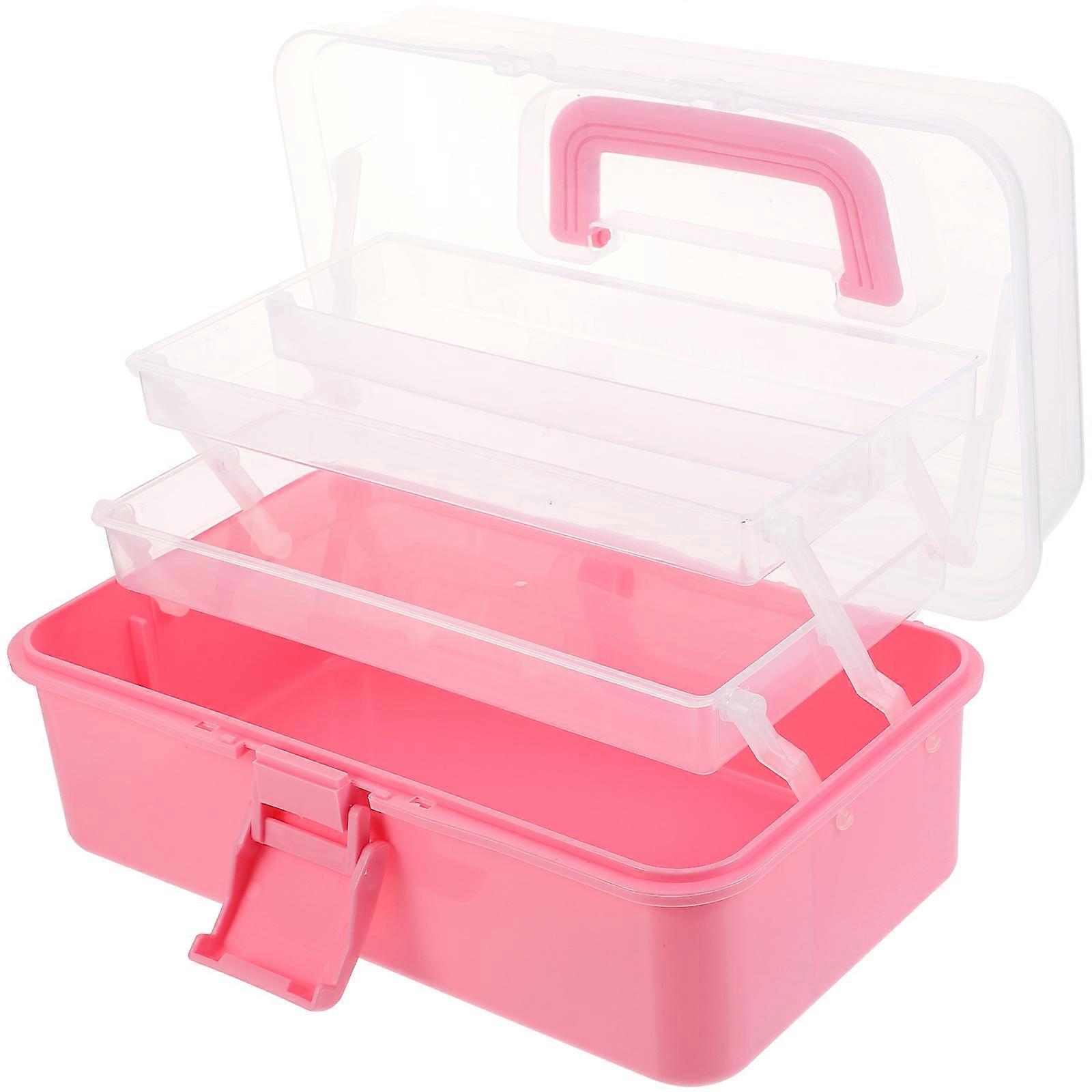 Plastic Container Makeup Storage Box for Cosmetics 3Pcs Portable Pink