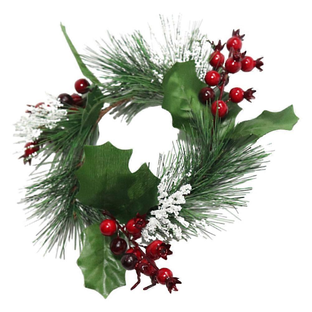 Christmas Candle Wreath Artificial Berry Pine Needle for 5Pcs Display