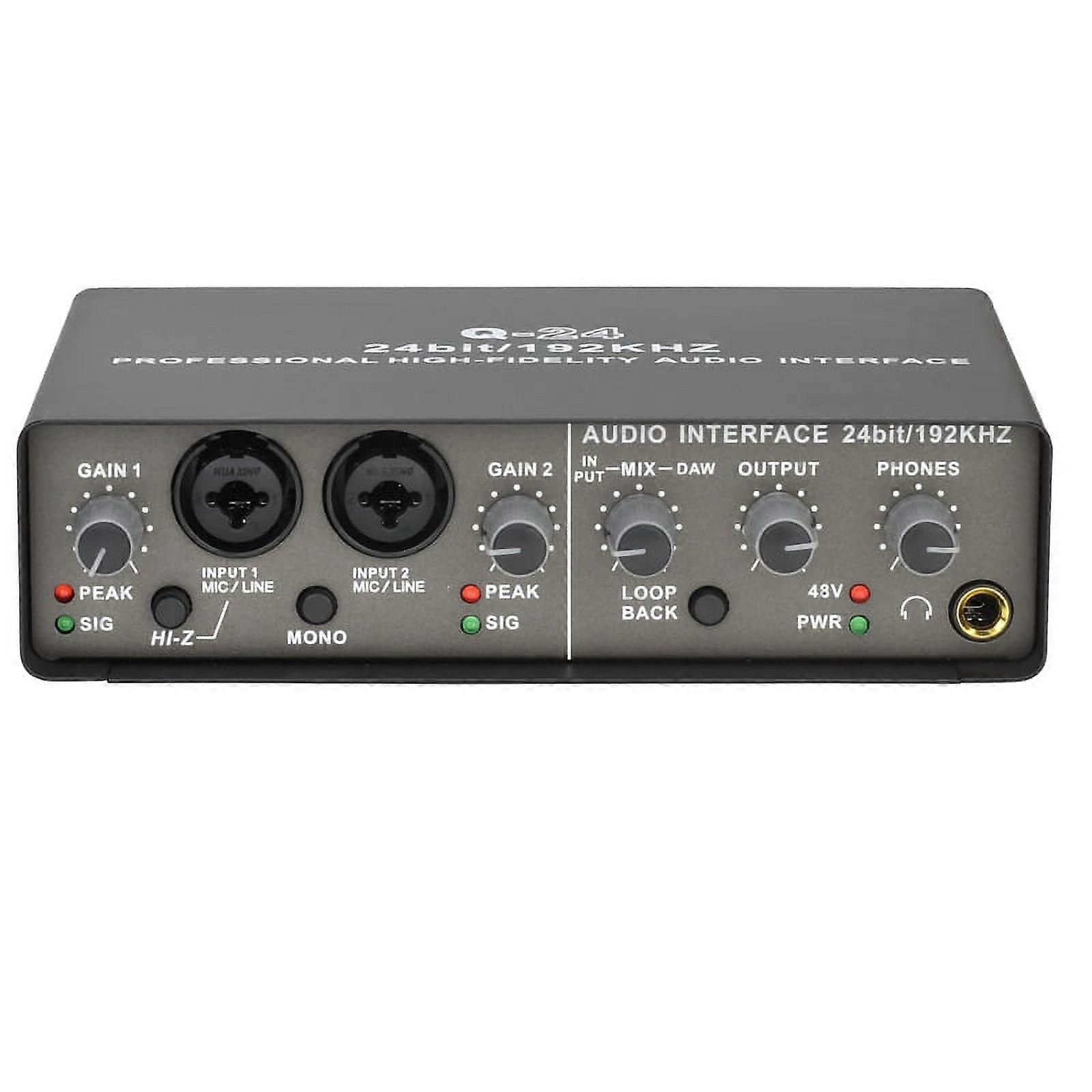 Professional 24Bit 192KHz Audio Interface 2 Input Sound Card for Electric Guitar Loopback External Studio PC Recording