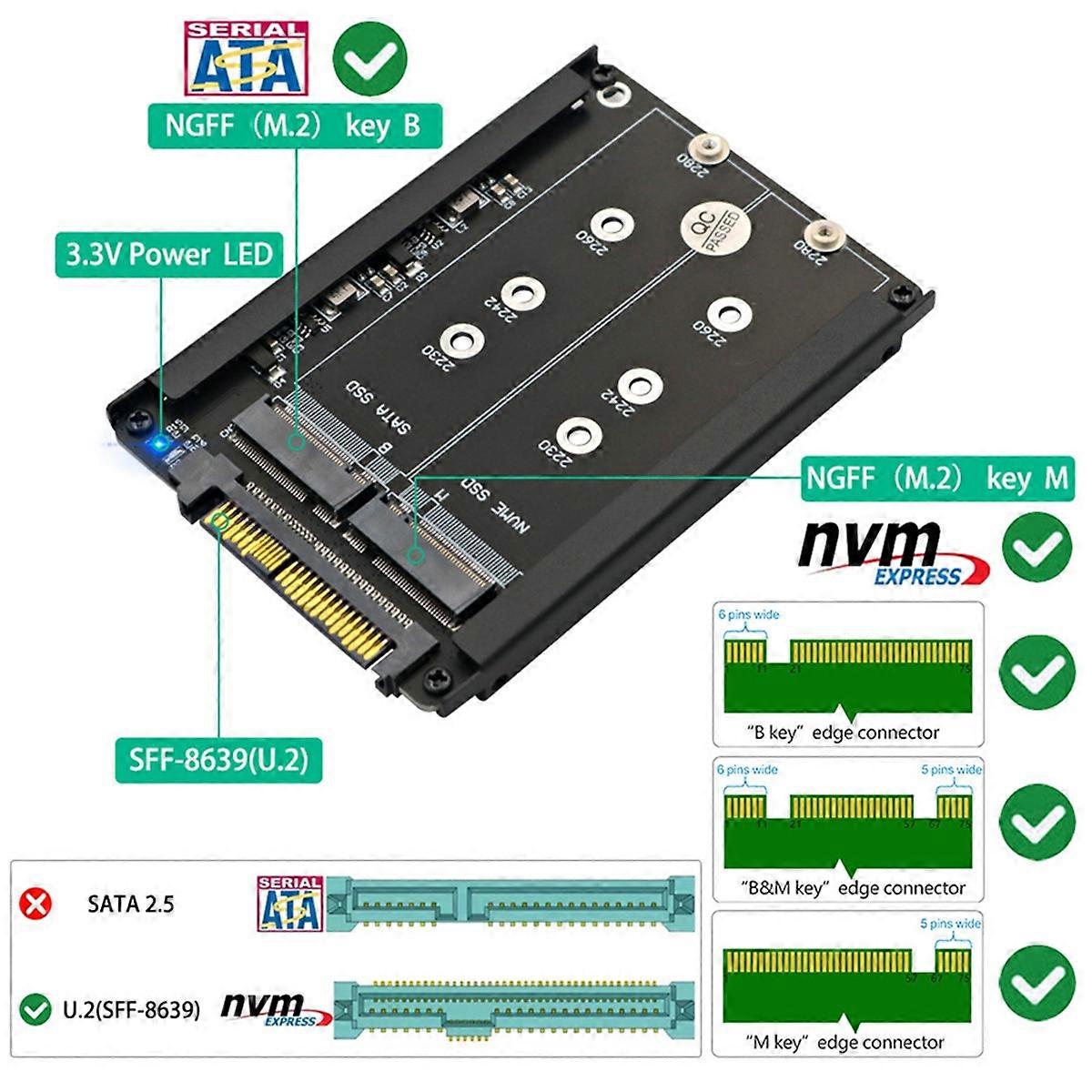 M.2 SSD to U.2 SFF-8639 Key B+M Adapter NVMe SSD Converter