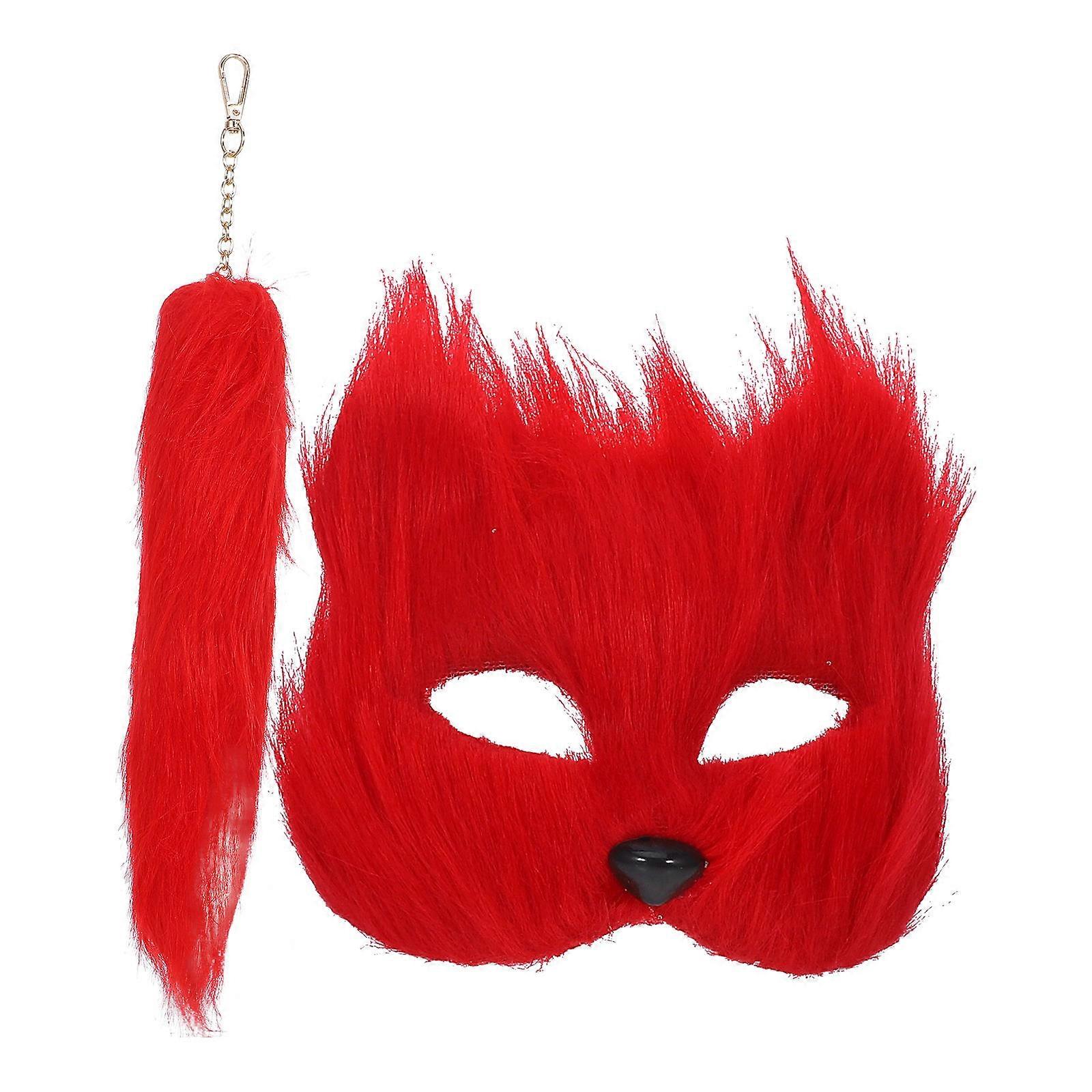 Fox Mask Tail Prop Red for Party Costume 1Set Halloween Mask