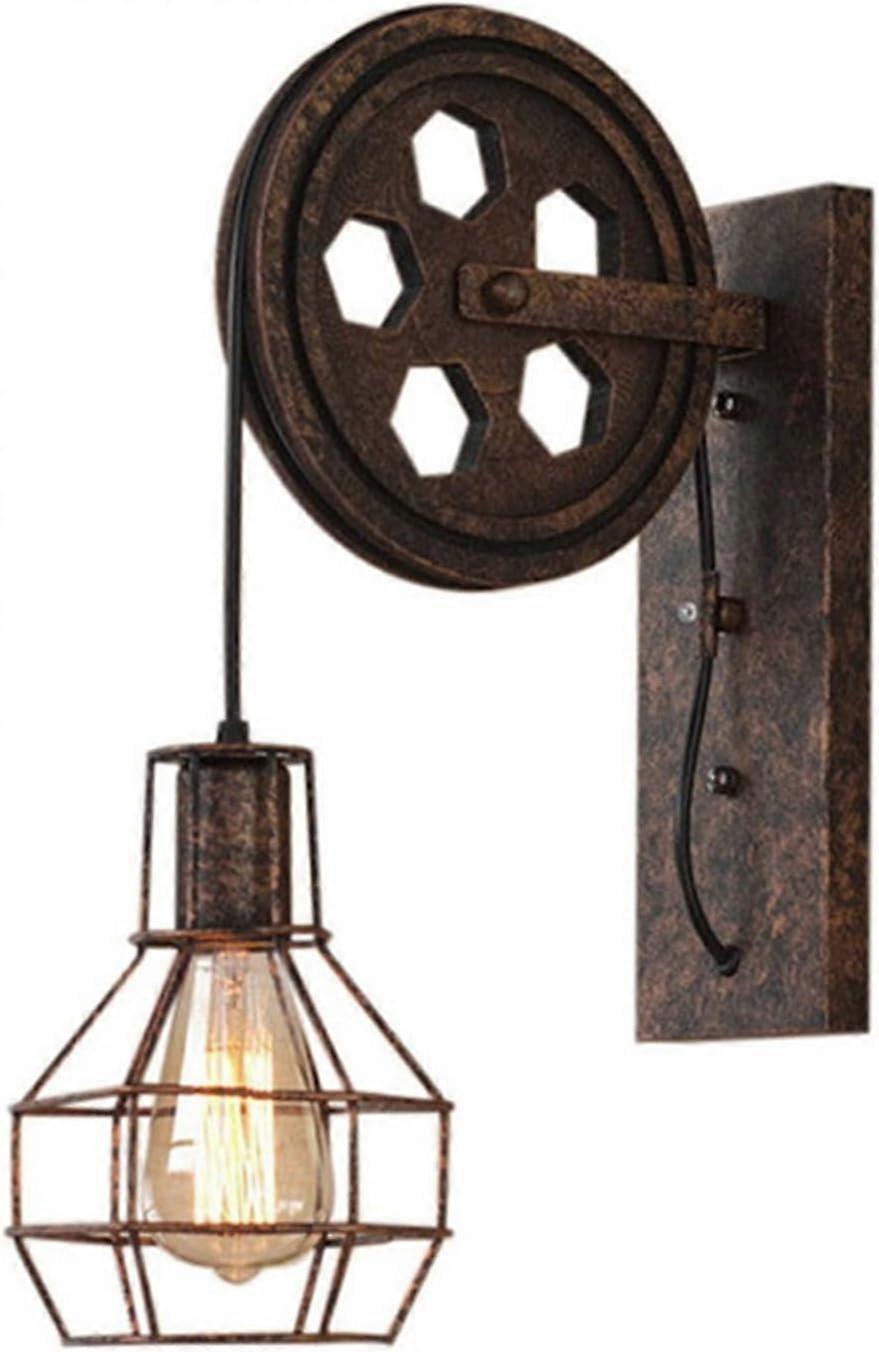 Wall lamp Retro Industrial Adjustable Sconce With Shade, Ceiling Lifting Pulley, Rust Finish Pendant Lamp For Cafe Bar