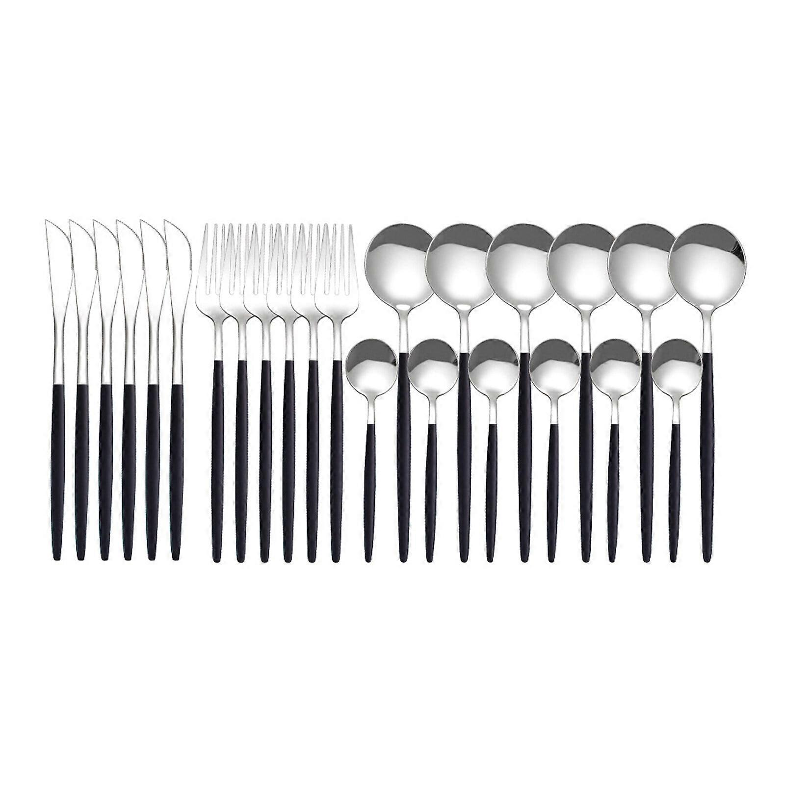 Leyfeng 24Pcs Stainless Steel Dinnerware Set Kitchen Cutlery Set Knife Fork Spoon Flatware Tableware Minimalist Silverware