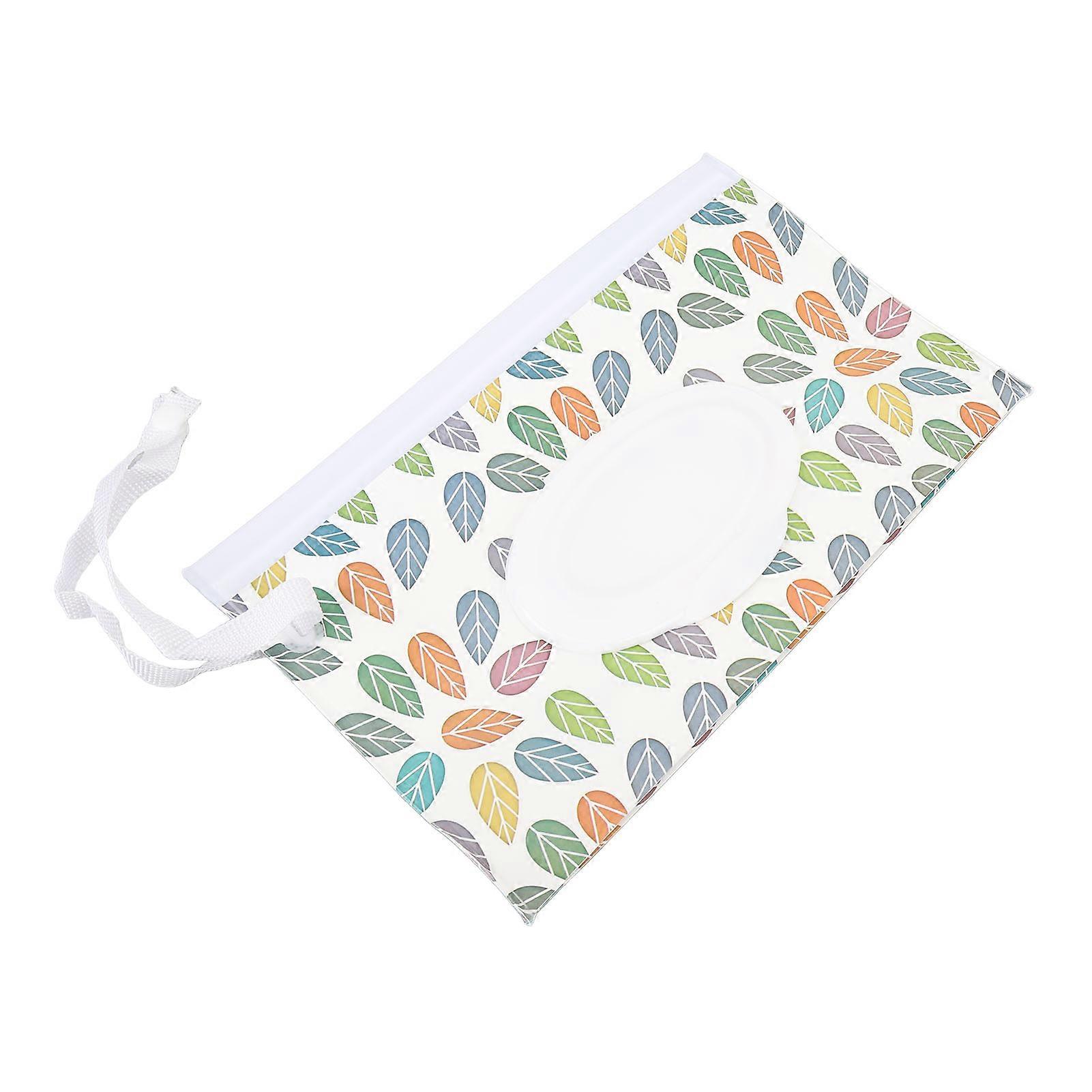 Baby Wipes Bag with Zip Large Size Refillable Pull Out Type Flip Lid Portable Wipes Dispenser for Travel Leaf Pattern 