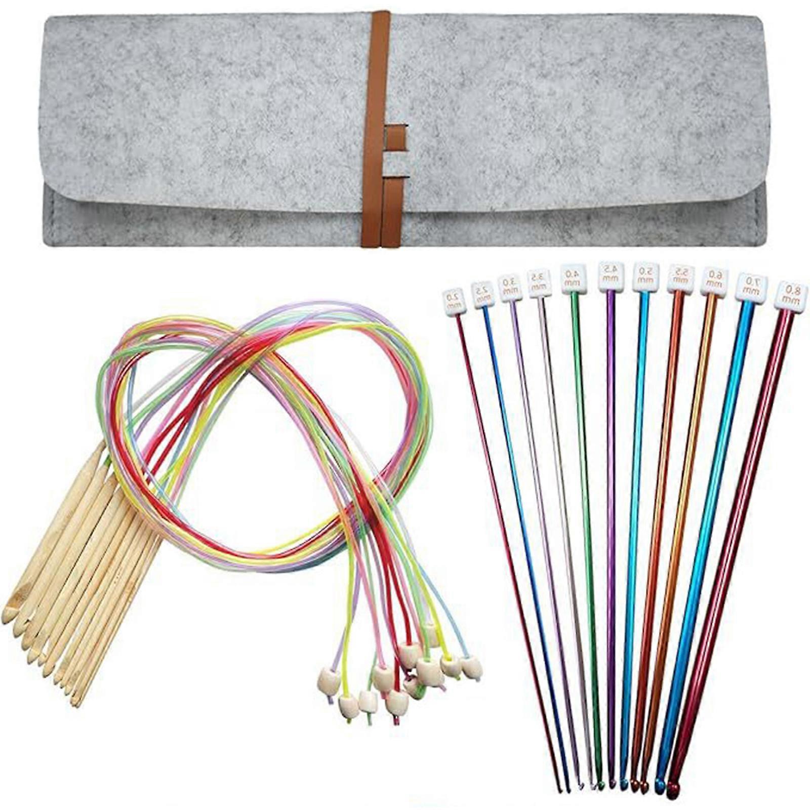 Conjunto de agulhas de crochê tunisiano com 12 peças, incluindo uma agulha de madeira com cabo e 11 agulhas de metal para tricô tunisiano afegão. Multicolorido.