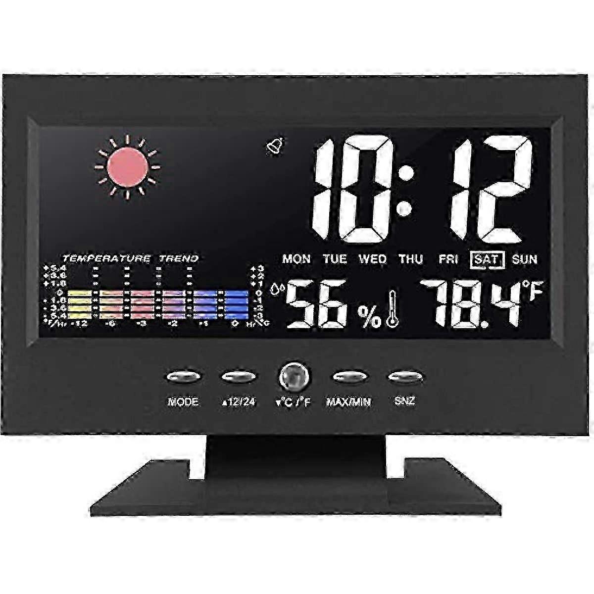Lelesta Indoor Digital Hygrometer Room Thermometer Temperature Humidity Meter Weather Monitor Alarm Clock With Backlight Display Calendar Ti