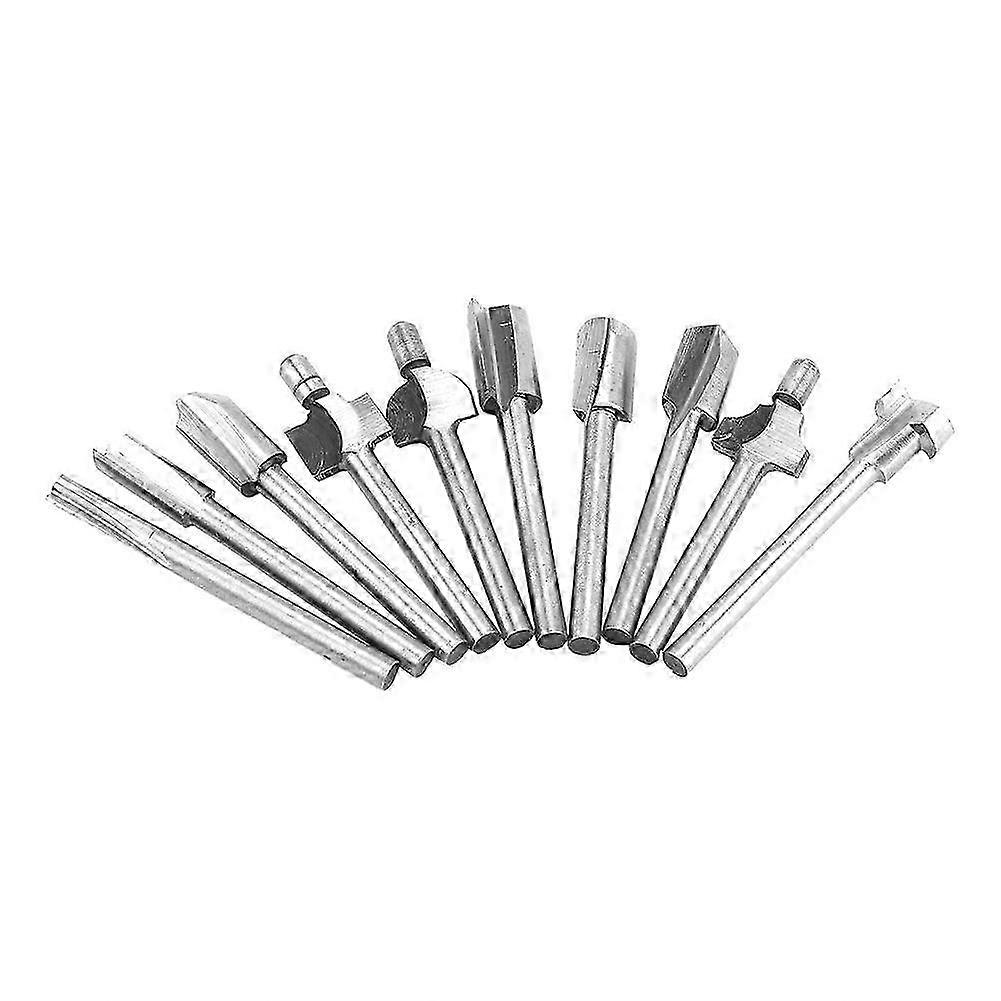 10pcs/Set 1/8in Shank High Speed Steel Milling Cutter Router Bits Woodworking Part Tool