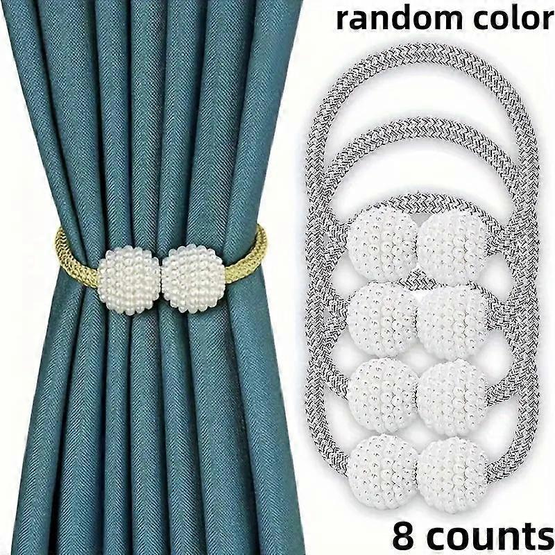 Magnetic Curtain Tie, 8 Counts Random Color Artificial Pearl Ball Decorative Curtain Buckle, Curtain Support Curtain Rope, Used for Bedroom 