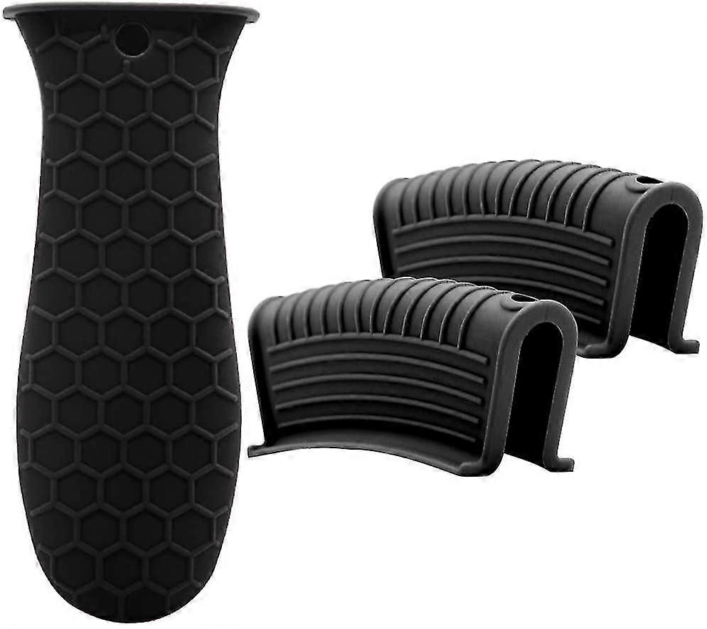 3pcs סיליקון חם ידית מחזיק כיסוי כיסוי להגדיר סיוע פאן ידית שחור