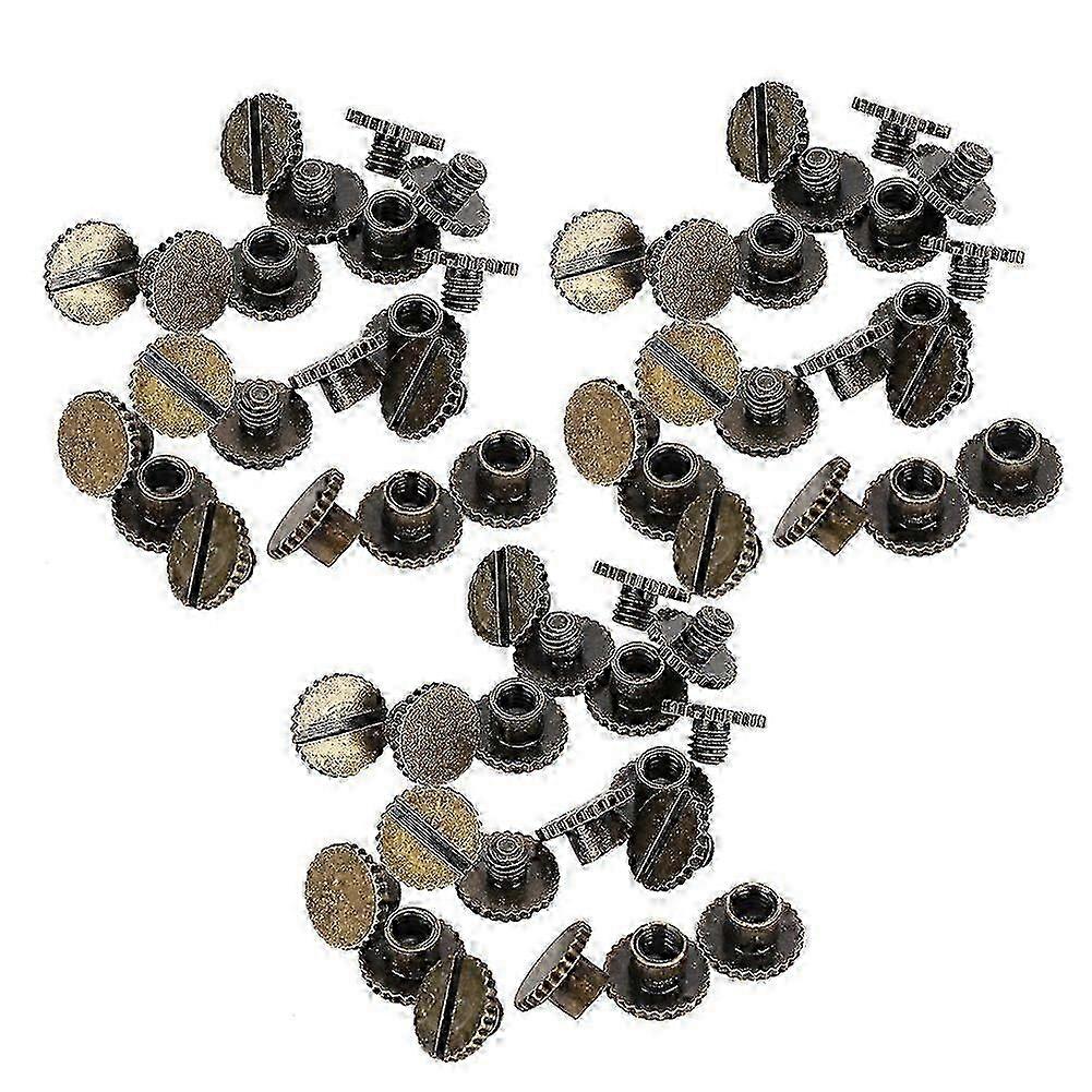 30 Sets of Rivets for Leather Binding - Flat Brass Knurling Buttons 9.5x6mm with 4mm Screws