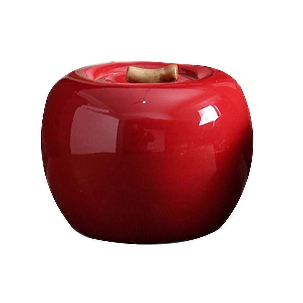 Red Ceramic Tea Leaf Storage Jar for Storage 1Pcs Apple Shape Container