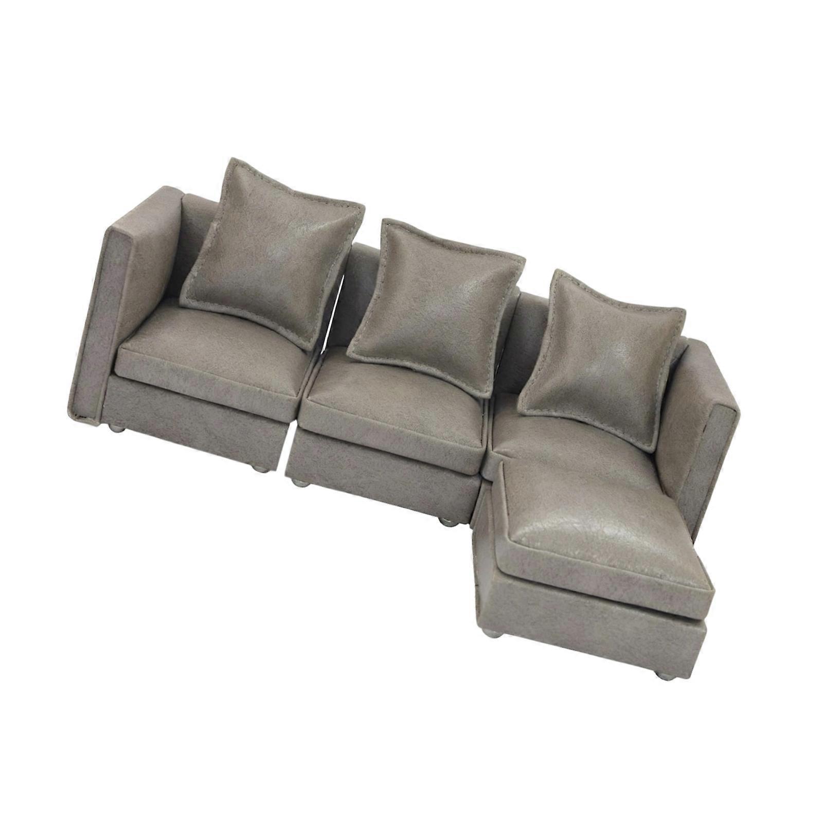 Divano compatibile con set di mobili in tessuto morbido in scala 1/12, accessori per case delle bambole realistiche, divano semplice grigio
