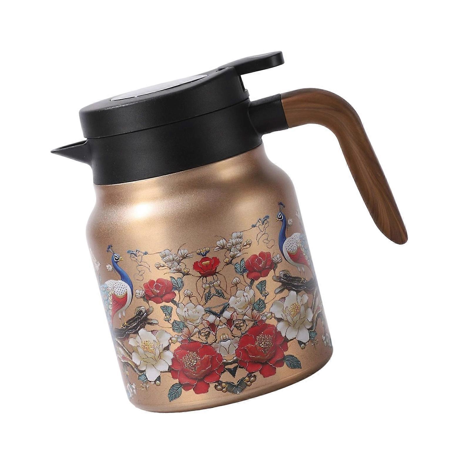 Extra Large 1 Liter Teas Brewing Pot Retro Designs Double Walled Insulation Nonrust Steel With Wood Handle Multicolor